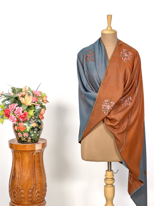 Sozni Hand Embroidered Pure Pashmina Reversible Shawl
