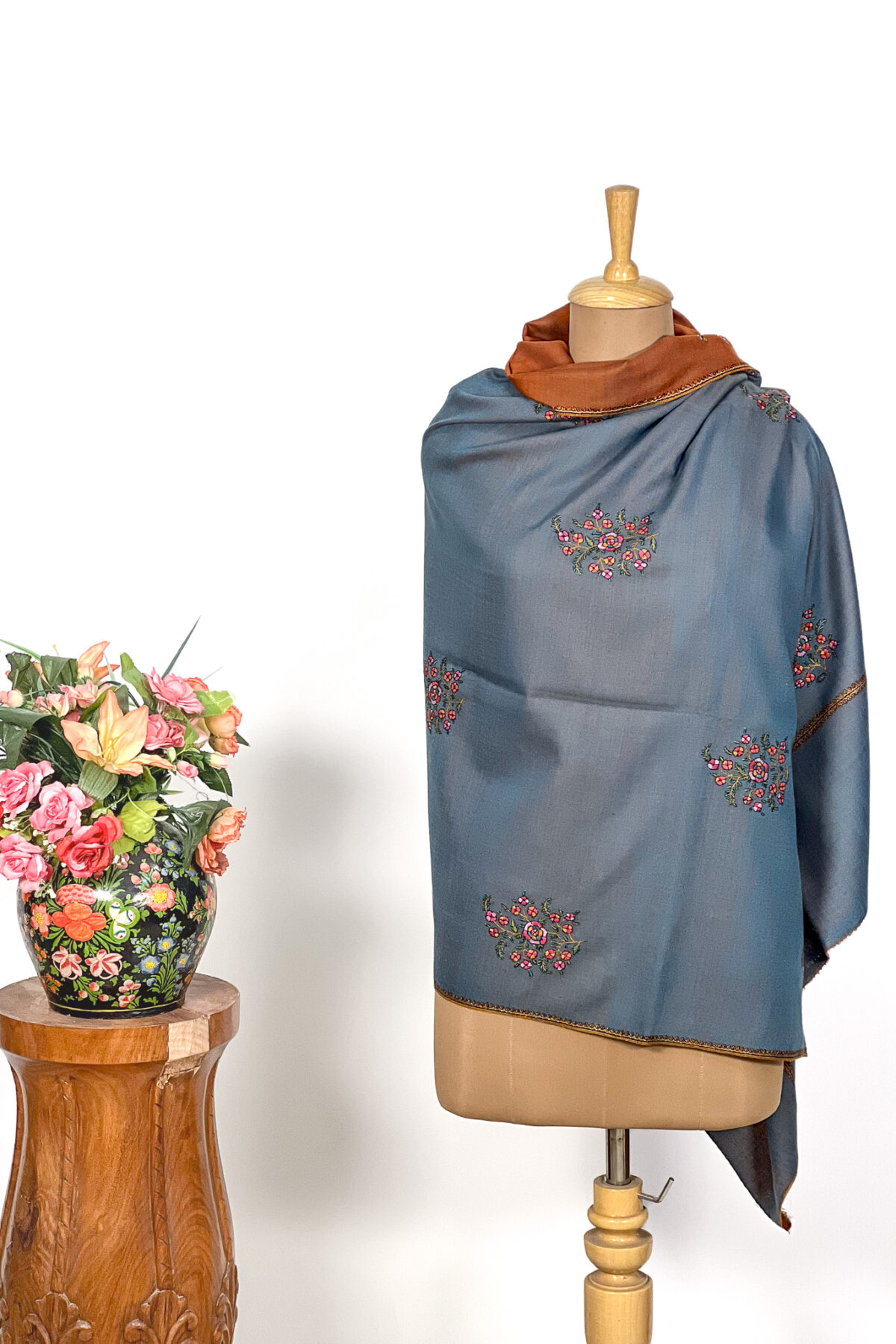 Sozni Hand Embroidered Pure Pashmina Reversible Shawl