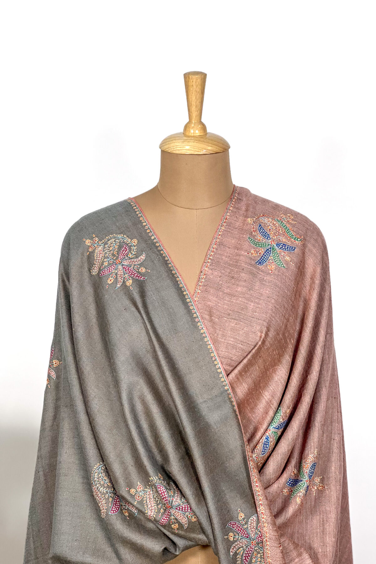 Reversible Pure Pashmina Sozni Hand Embroidered Shawl