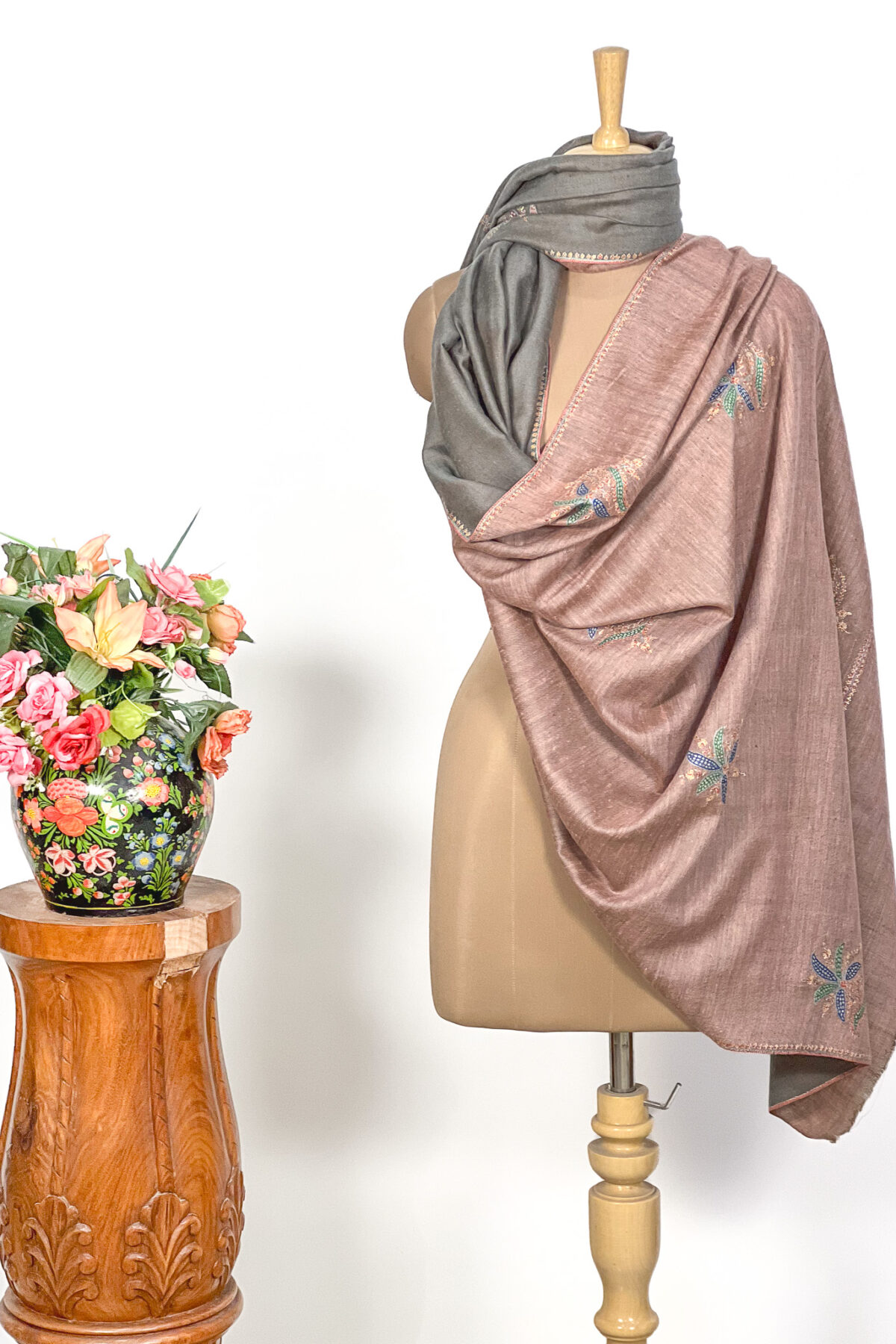 Reversible Pure Pashmina Sozni Hand Embroidered Shawl
