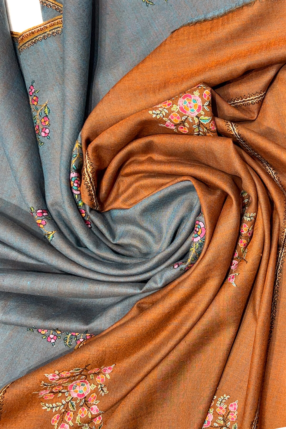 Sozni Hand Embroidered Pure Pashmina Reversible Shawl