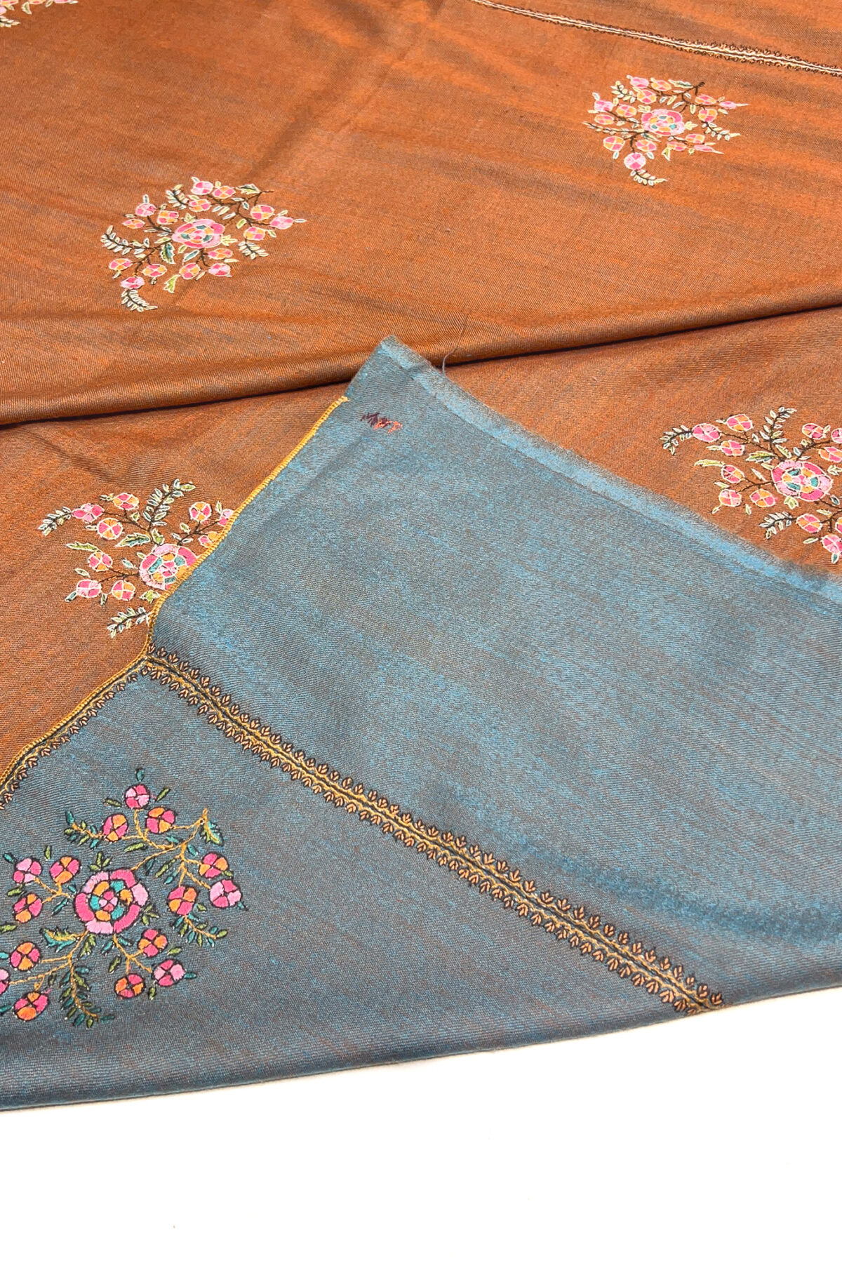 Sozni Hand Embroidered Pure Pashmina Reversible Shawl