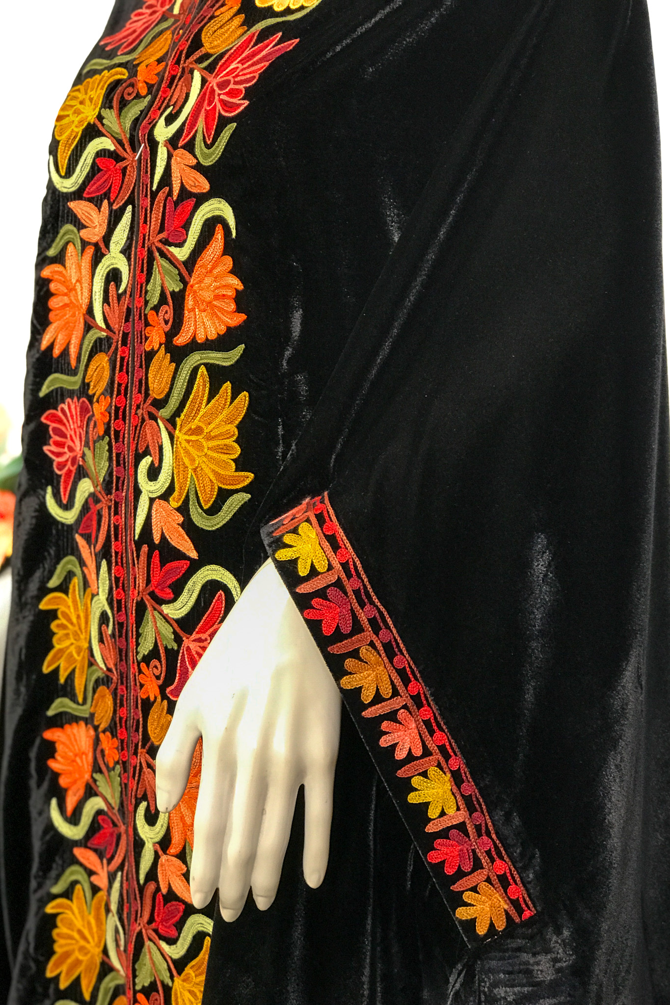 Black Velvet Cape Shawl with Kashmiri Floral Aari Embroidery