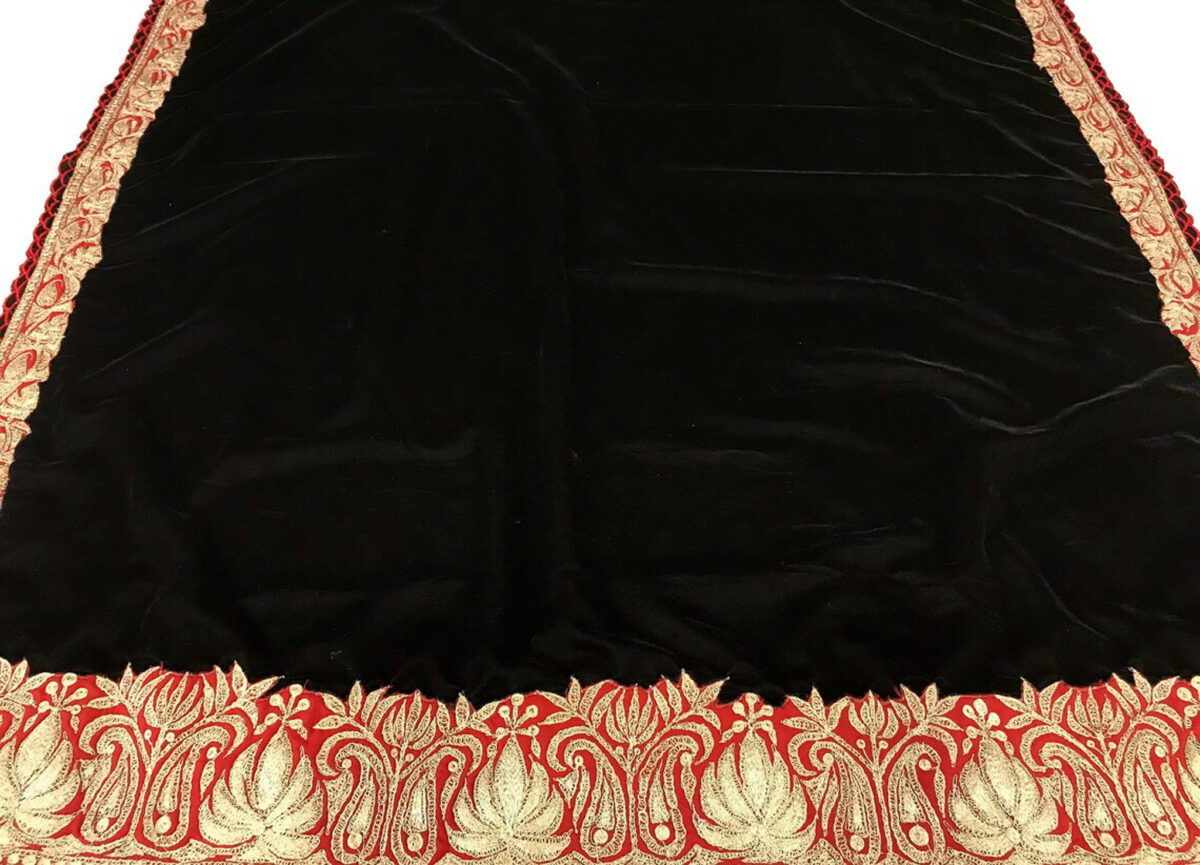 Black Velvet Shawl with Tilla Embroidery and Scalping