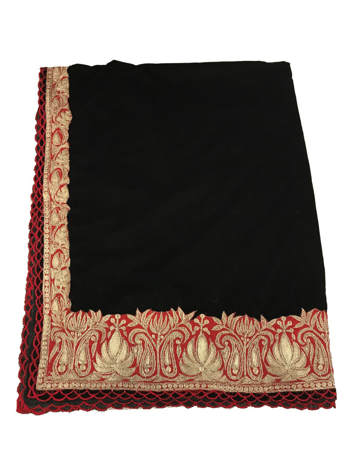 Black Velvet Shawl with Tilla Embroidery and Scalping