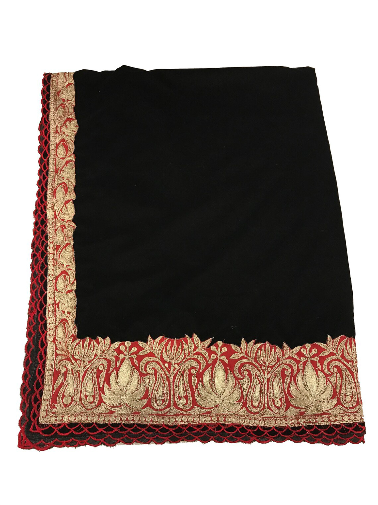 Black Velvet Shawl with Tilla Embroidery and Scalping