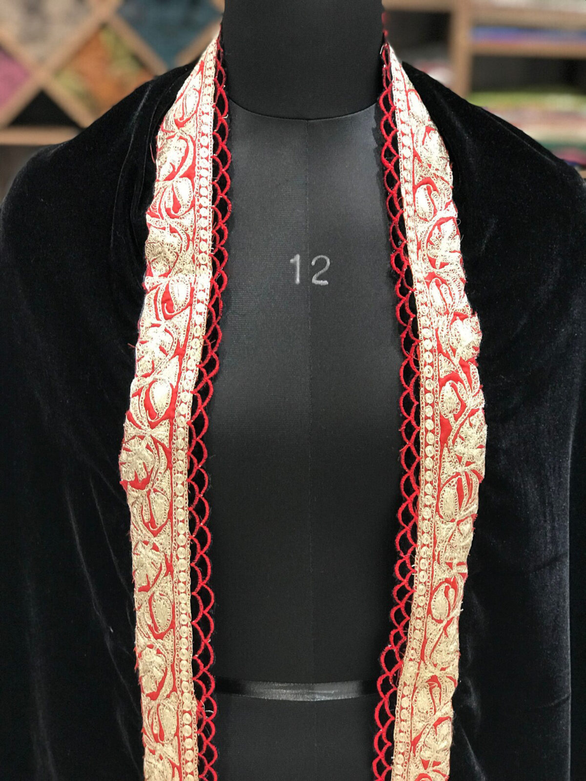 Black Velvet Shawl with Tilla Embroidery and Scalping