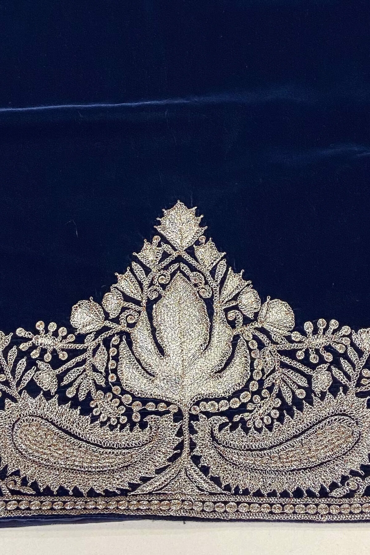 Blue Antique Tilla Velvet Cape Shawl with Kashmiri Embroidery