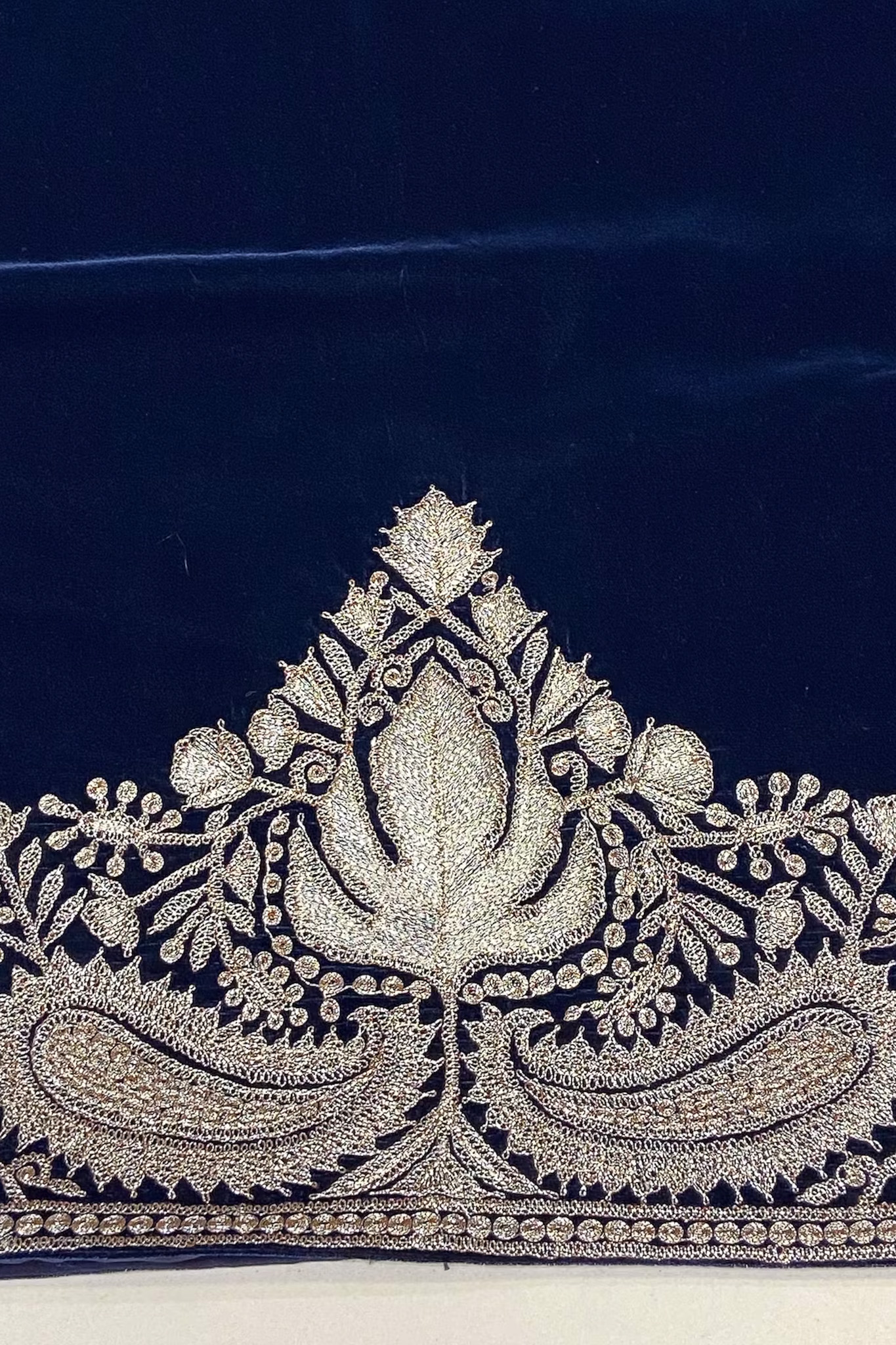 Blue Antique Tilla Velvet Cape Shawl with Kashmiri Embroidery