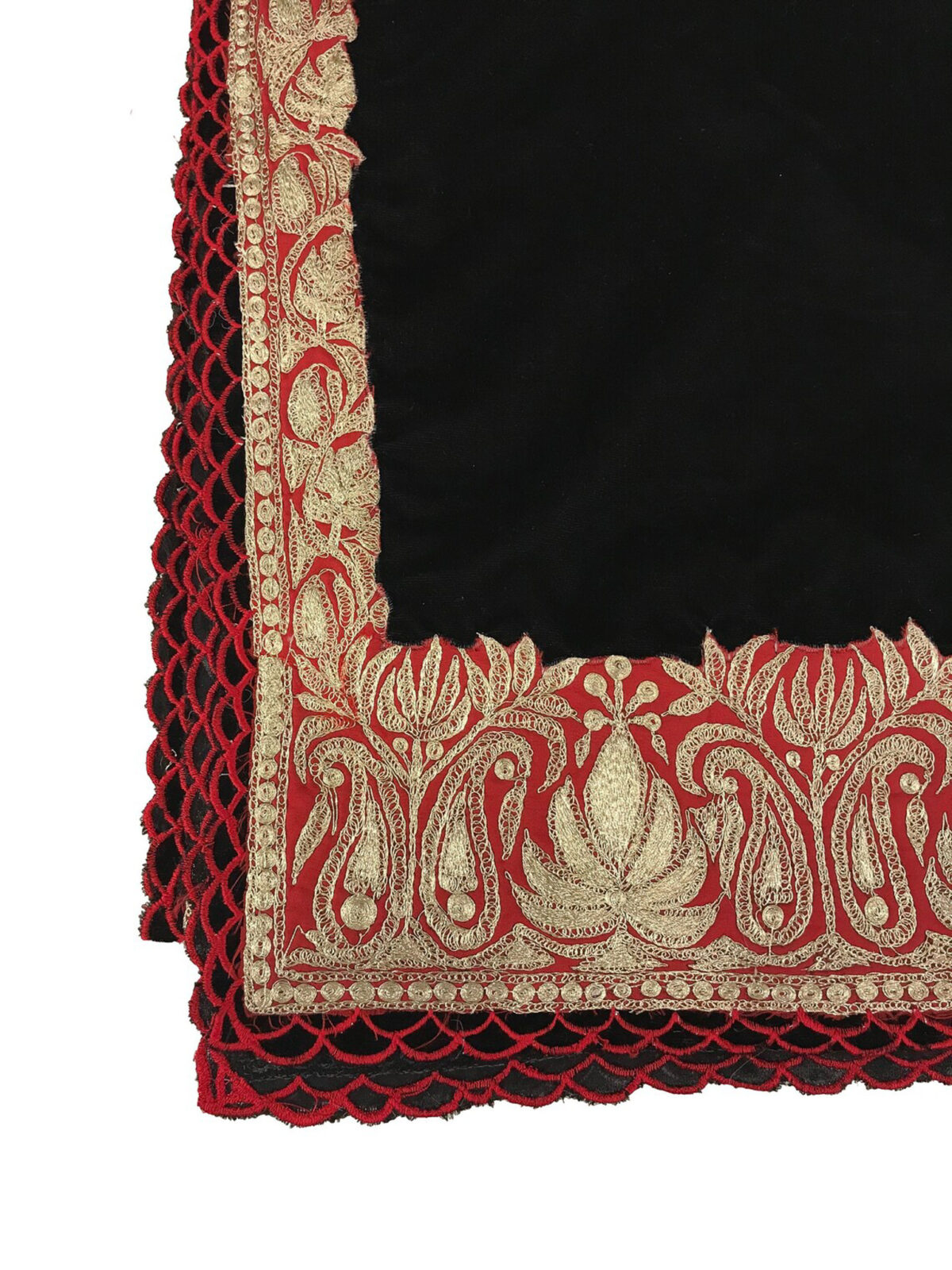 Black Velvet Shawl with Tilla Embroidery and Scalping