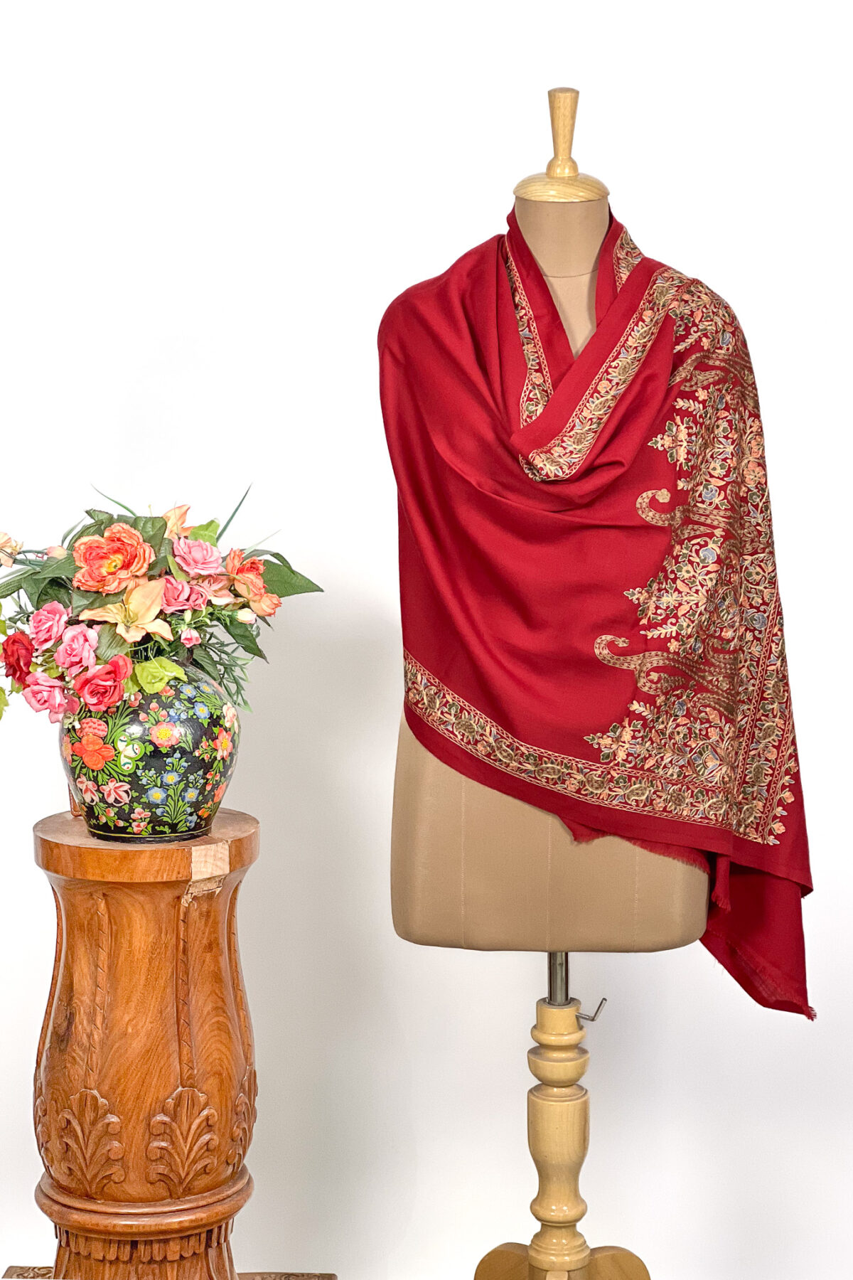 Pure Wool Stole with Thread Aari Machine Embroidery