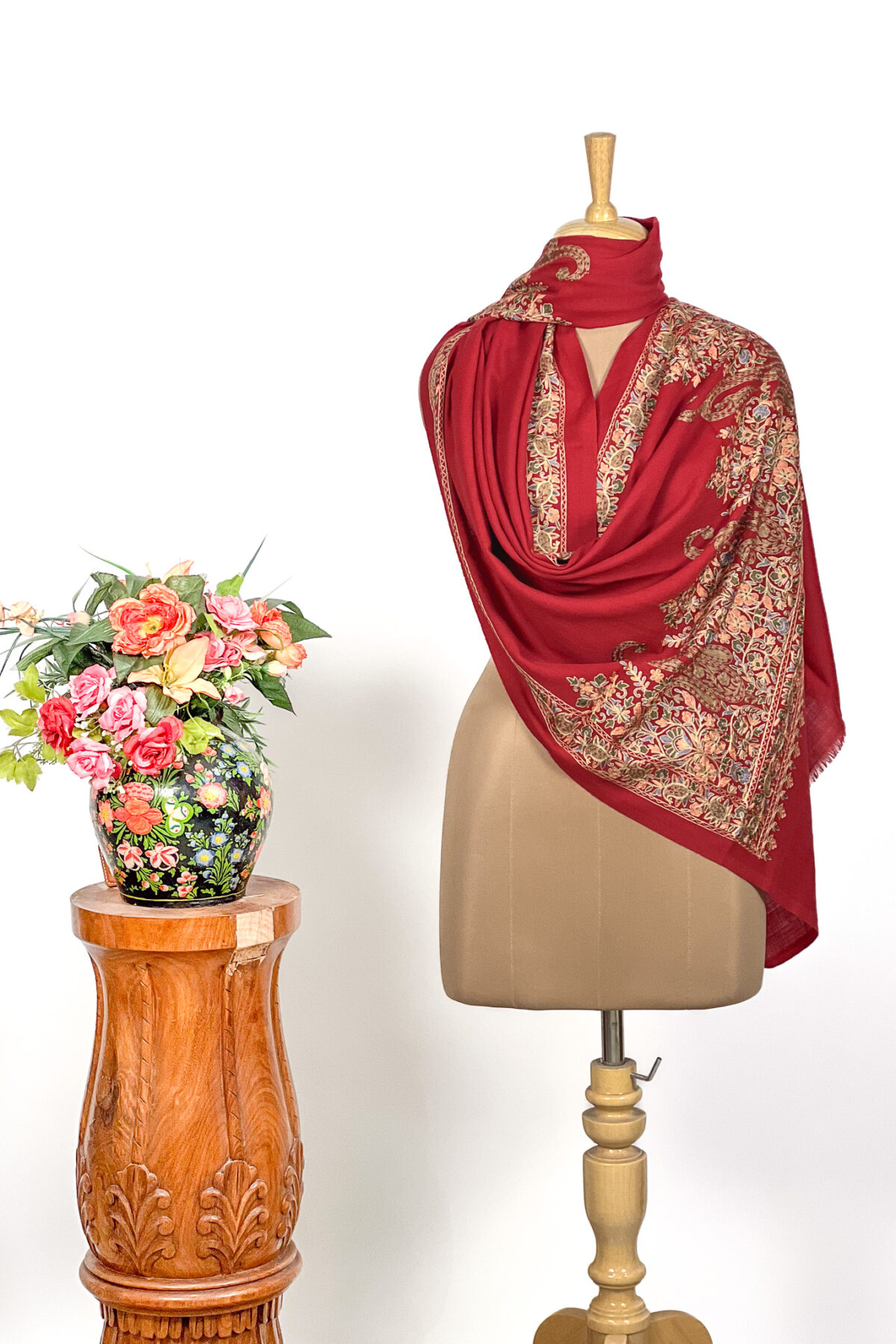 Pure Wool Stole with Thread Aari Machine Embroidery