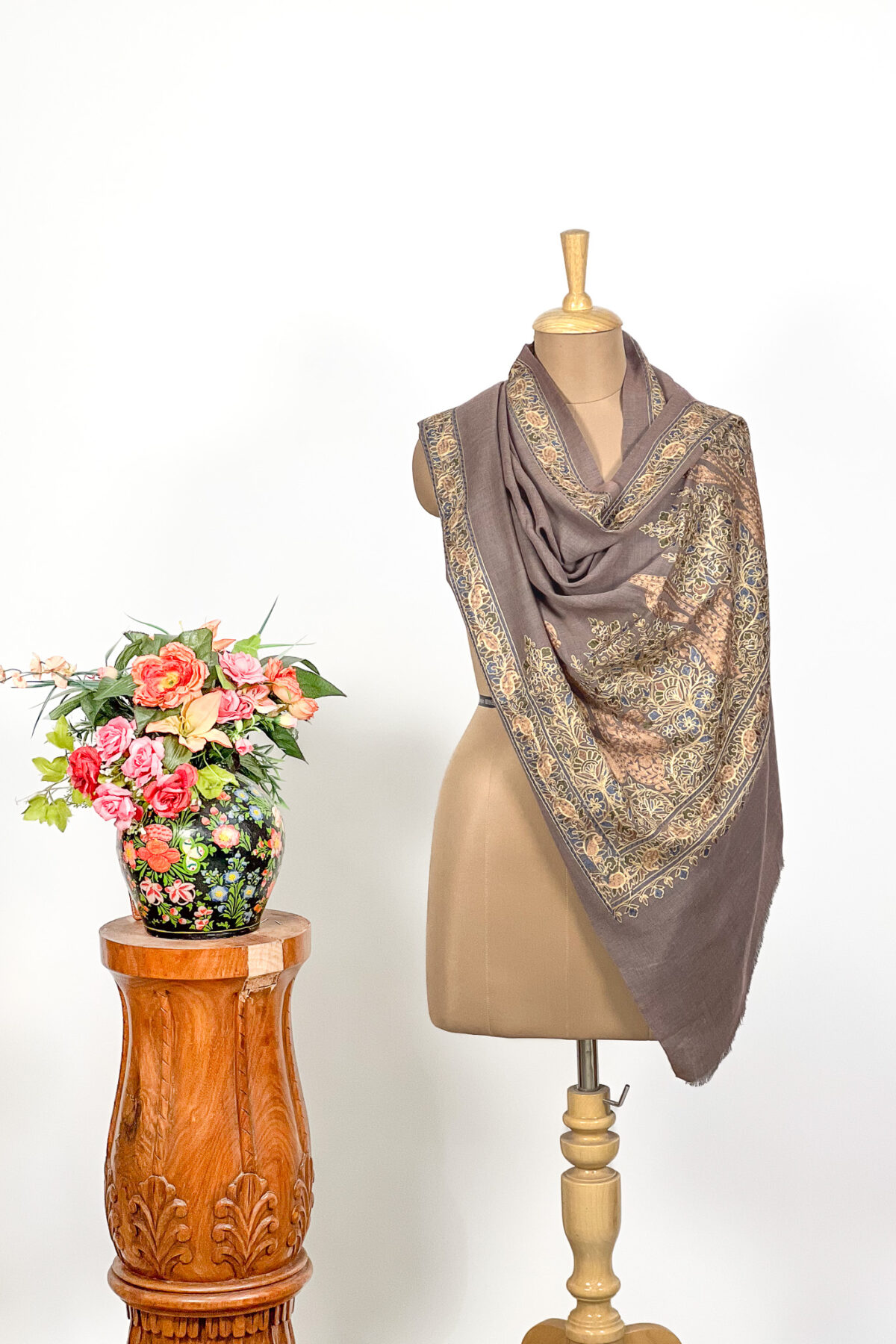 Pure Wool Stole with Thread Aari Machine Embroidery