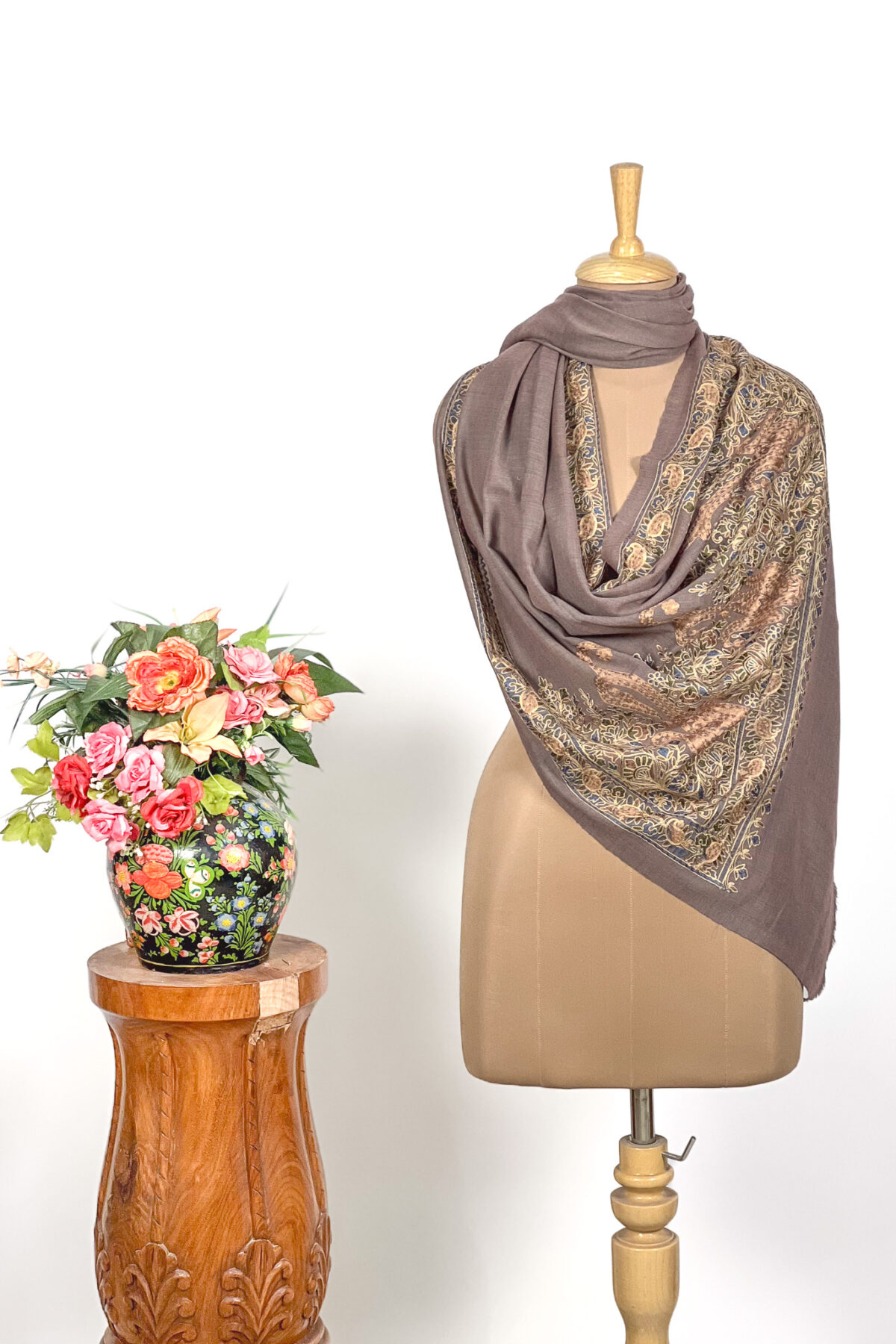 Pure Wool Stole with Thread Aari Machine Embroidery