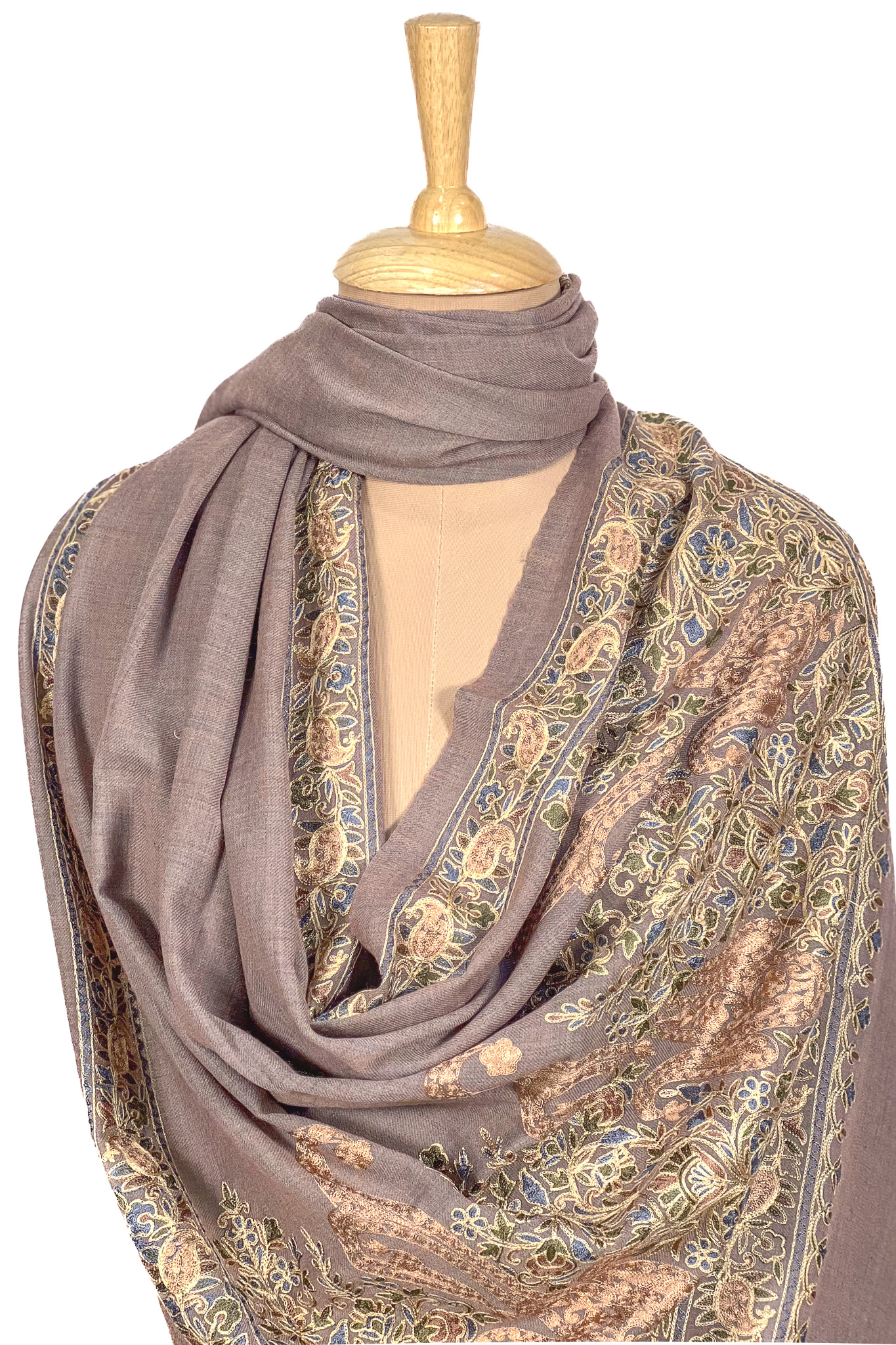 Pure Wool Stole with Thread Aari Machine Embroidery