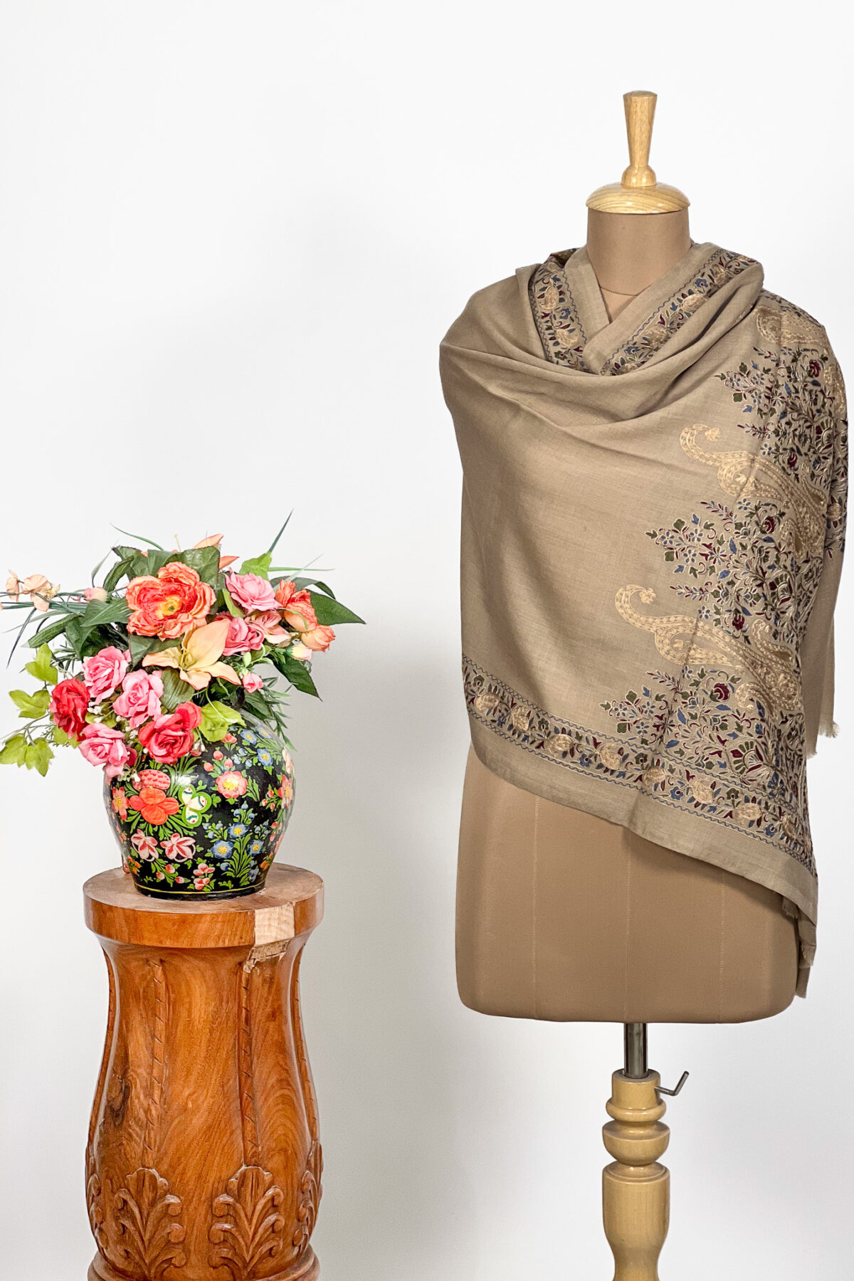 Pure Wool Stole with Thread Aari Machine Embroidery