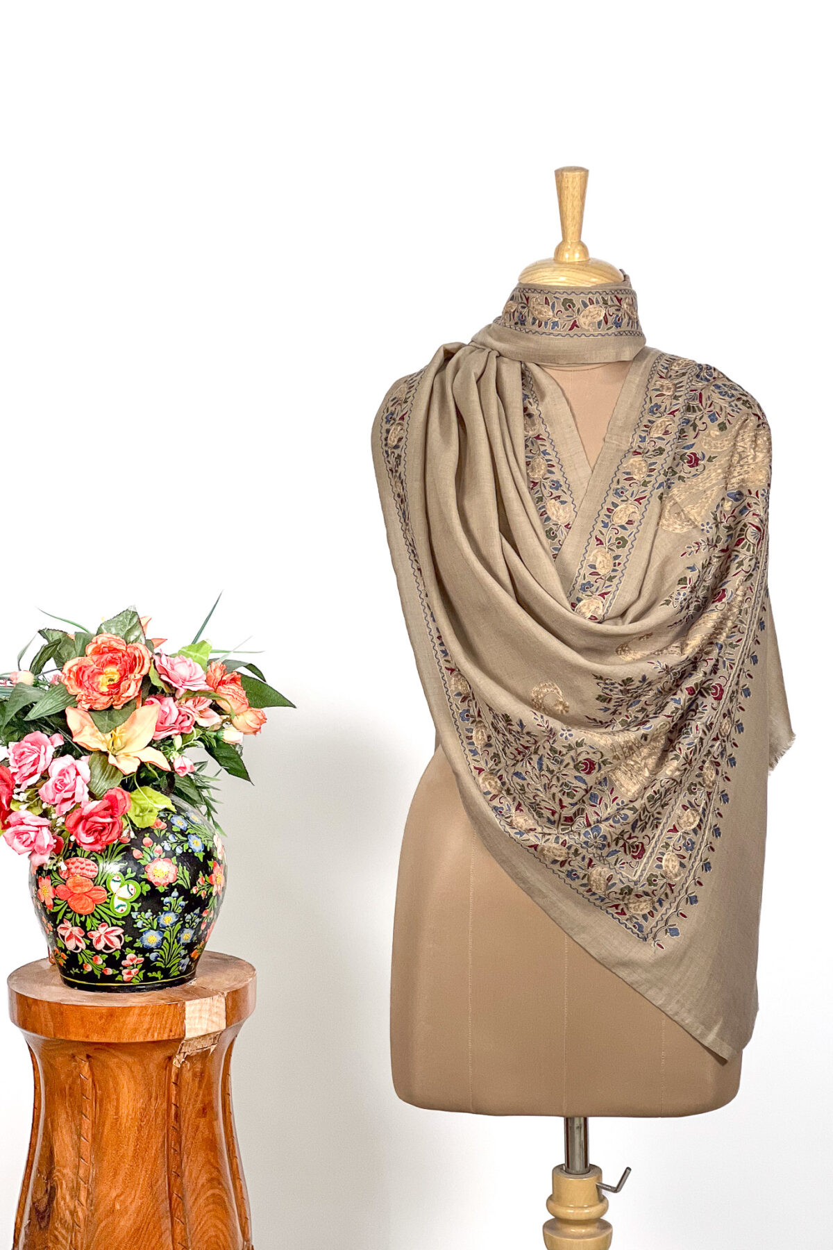 Pure Wool Stole with Thread Aari Machine Embroidery