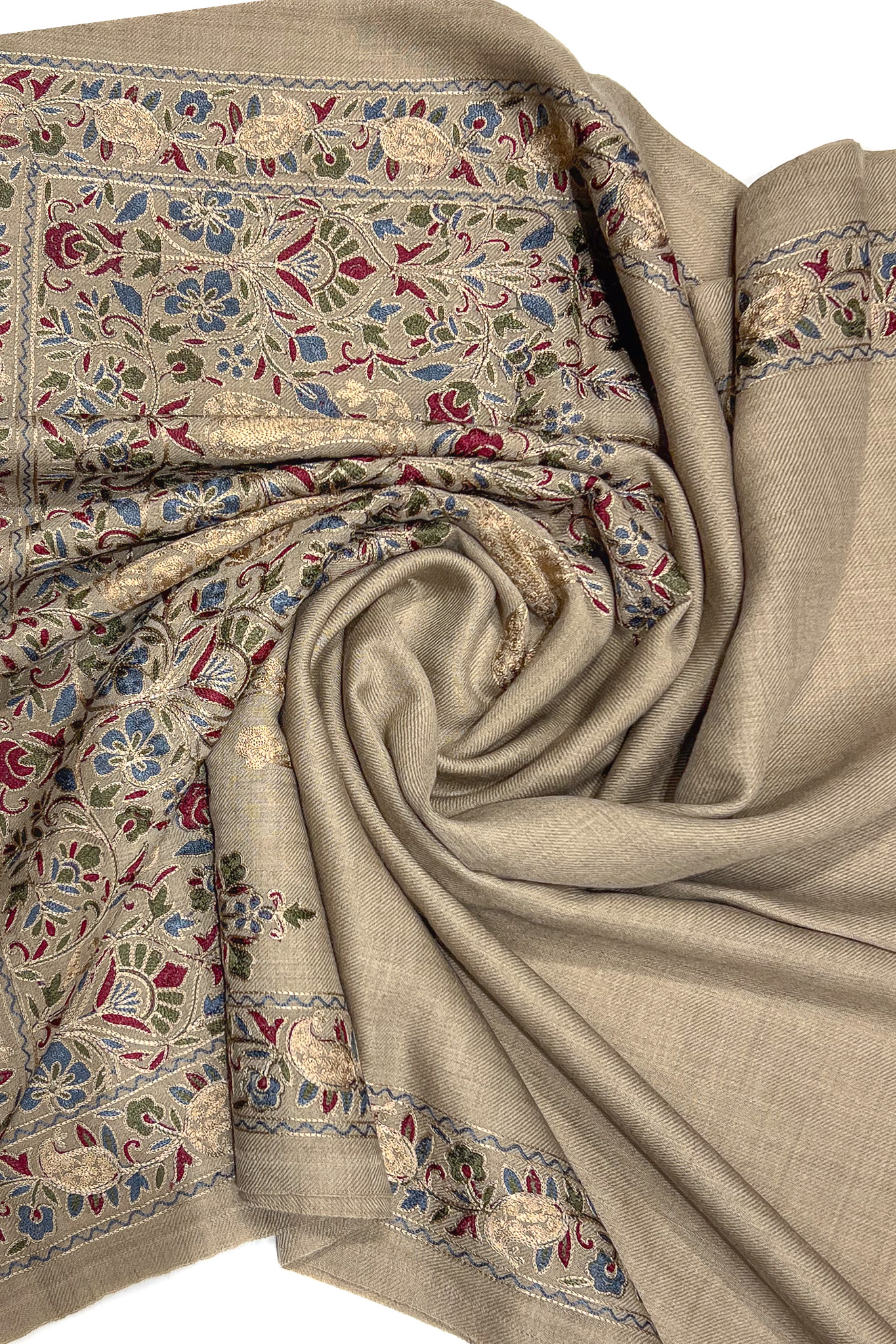 Pure Wool Stole with Thread Aari Machine Embroidery