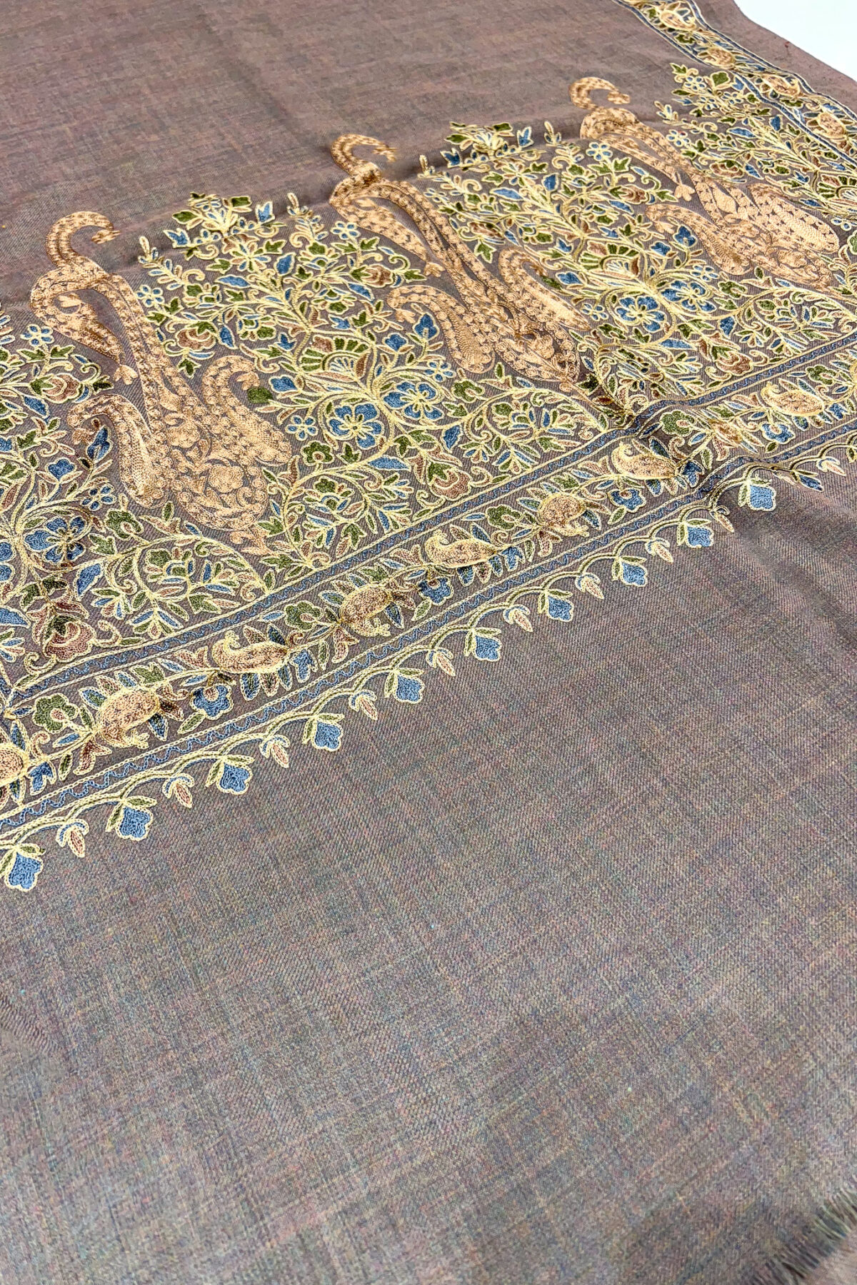 Pure Wool Stole with Thread Aari Machine Embroidery