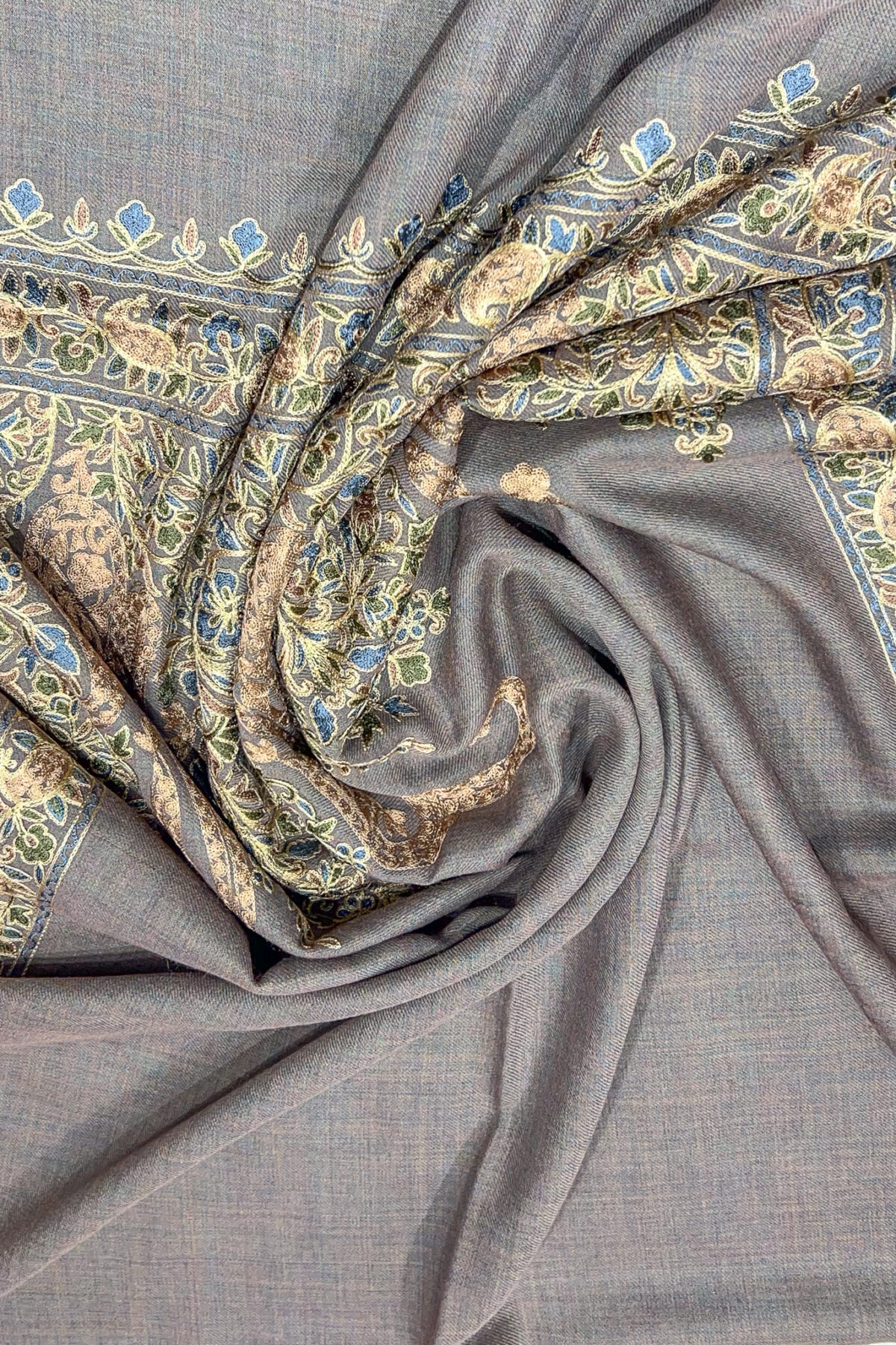 Pure Wool Stole with Thread Aari Machine Embroidery