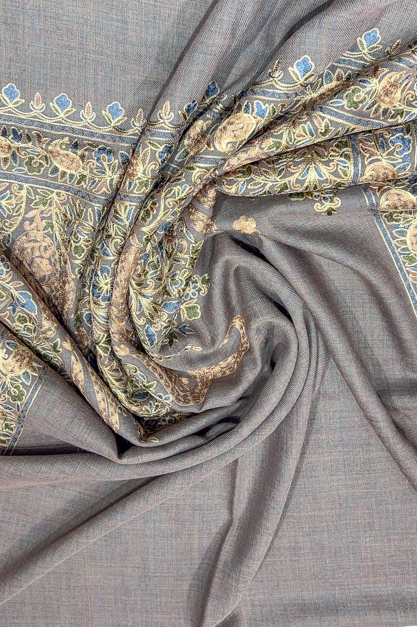 Pure Wool Stole with Thread Aari Machine Embroidery