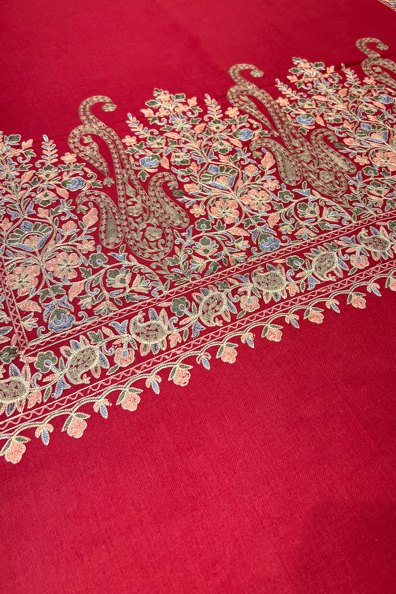 Pure Wool Stole with Thread Aari Machine Embroidery
