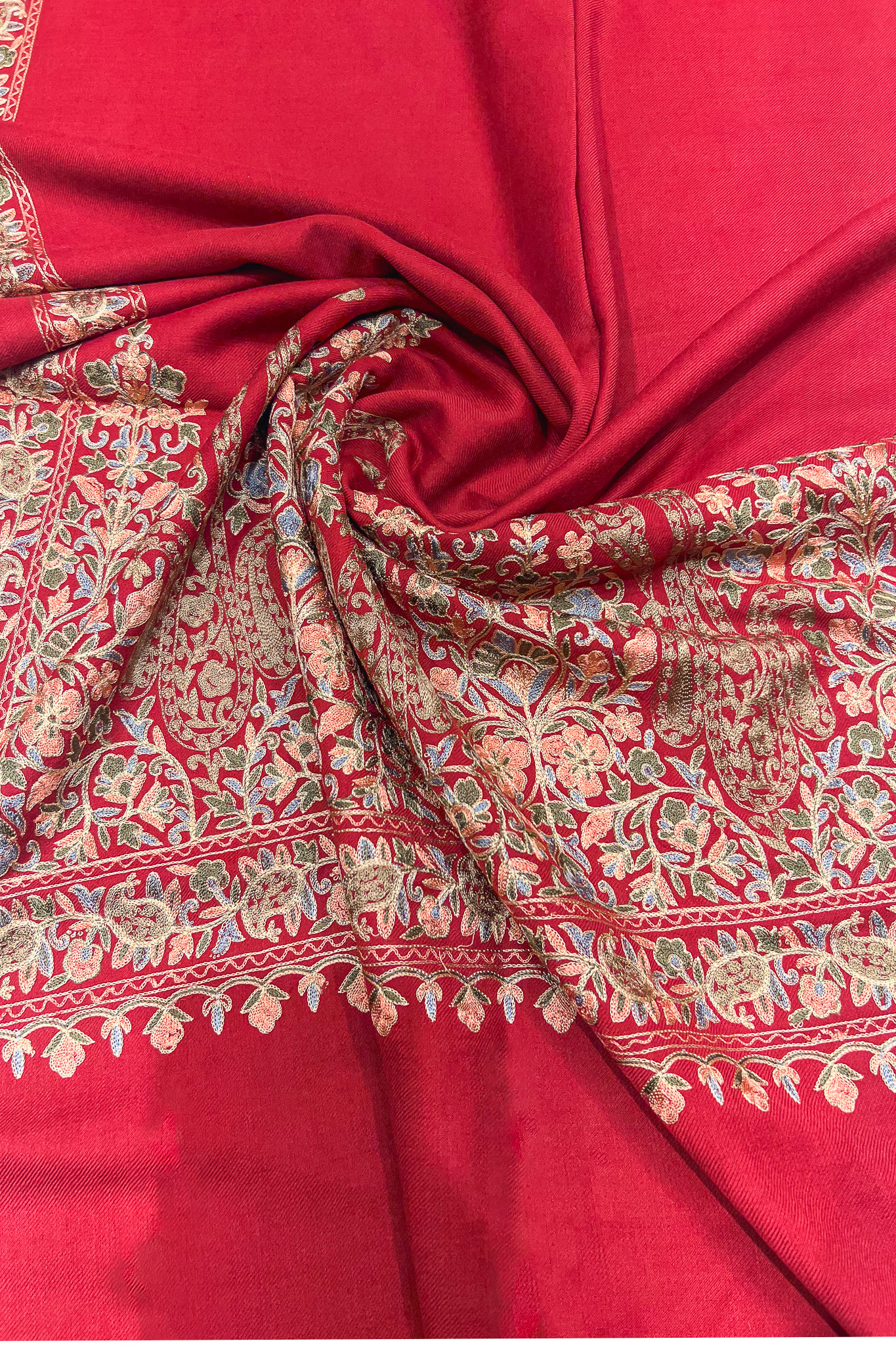 Pure Wool Stole with Thread Aari Machine Embroidery