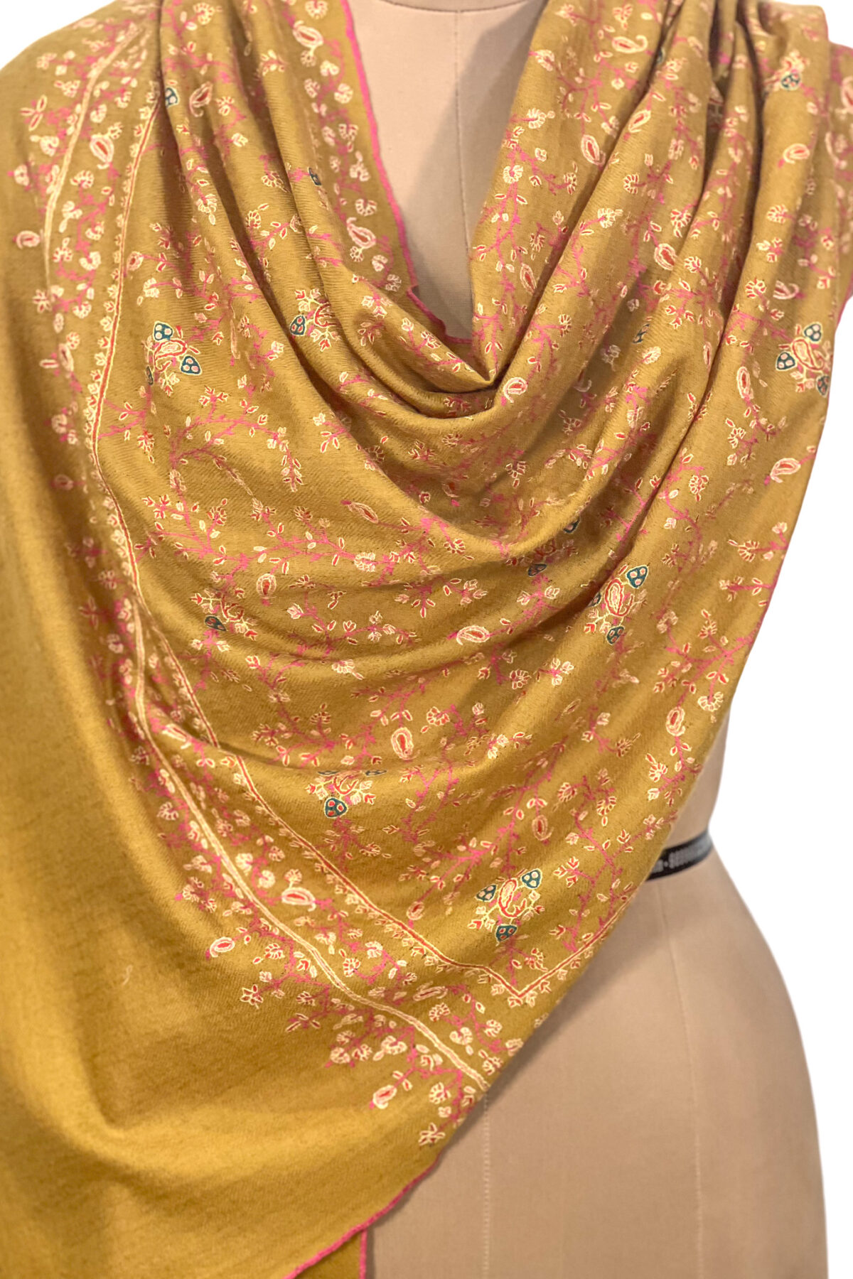 Pure Pashmina Mustard Sozni Hand Embroidered Stole