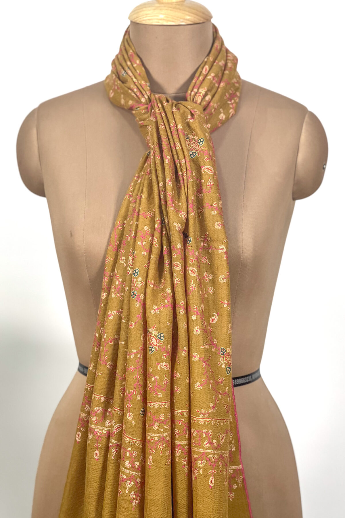 Pure Pashmina Mustard Sozni Hand Embroidered Stole