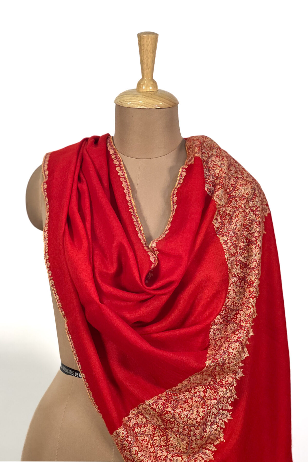Red Pure Pashmina Sozni Palla Hand Embroidered Stole