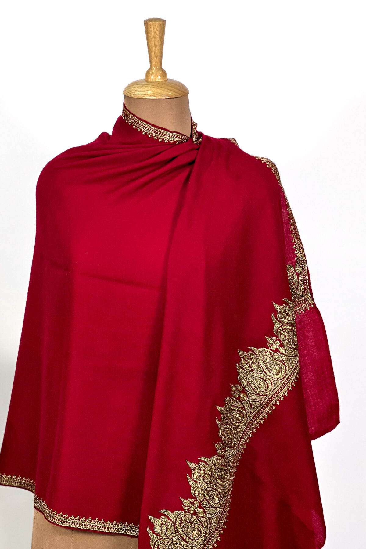 Red Pure Pashmina Tilla Hand Embroidered Stole