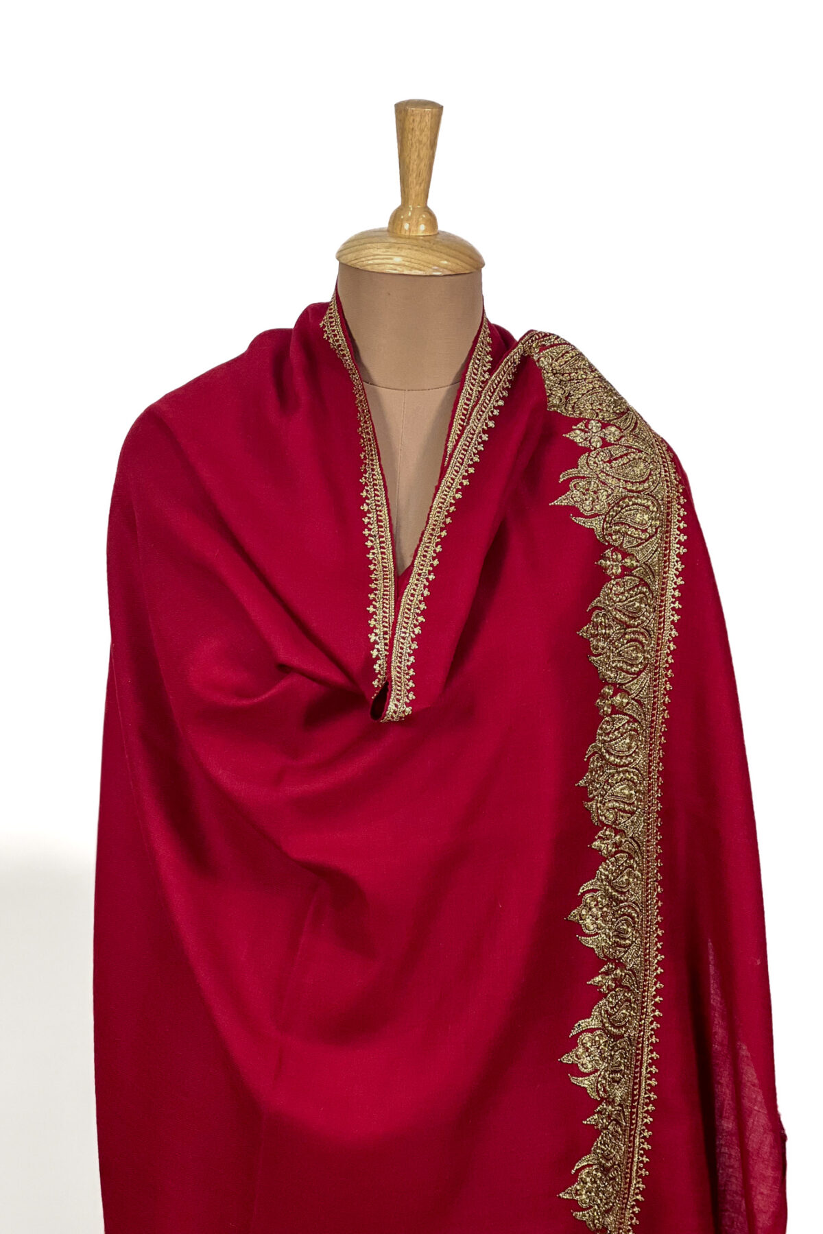 Red Pure Pashmina Tilla Hand Embroidered Stole
