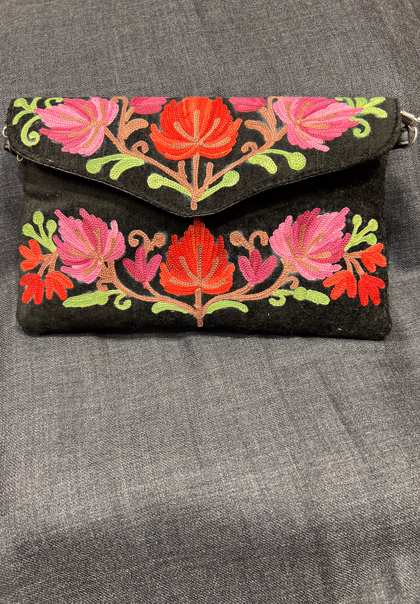 Black Kashmiri Velvet Aari Embroidered Clutch Bag