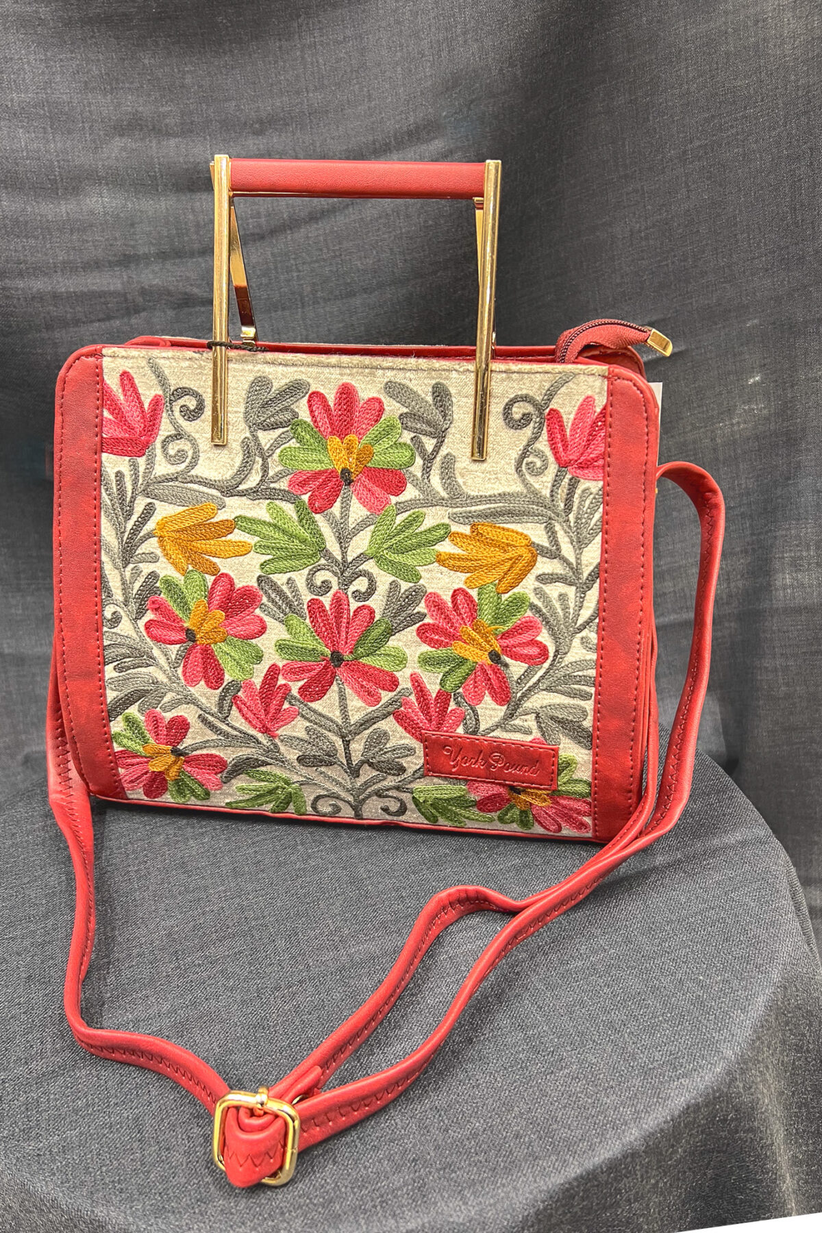 Red Women Hand Bag with Kashmiri Aari Embroidery