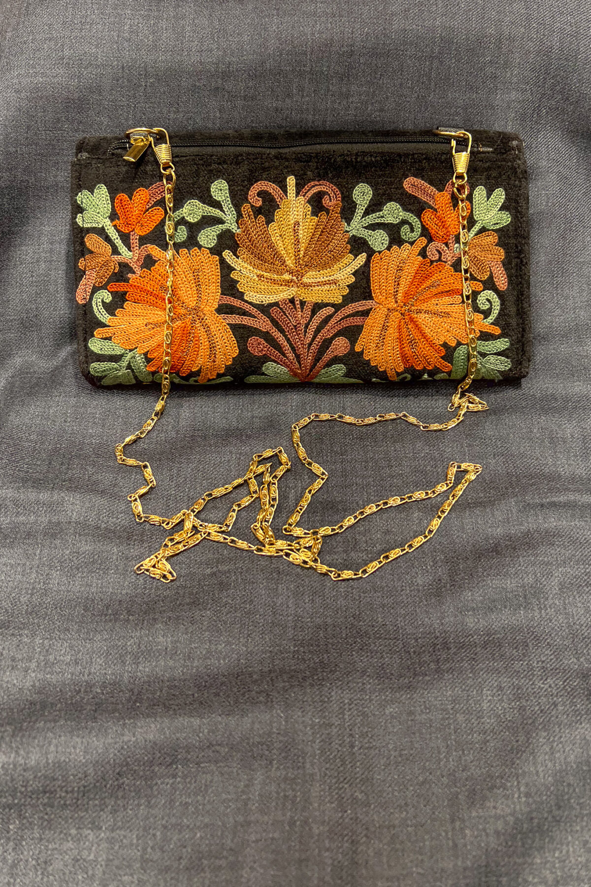 Black Velvet Aari Embroidered Kashmiri Clutch Bag