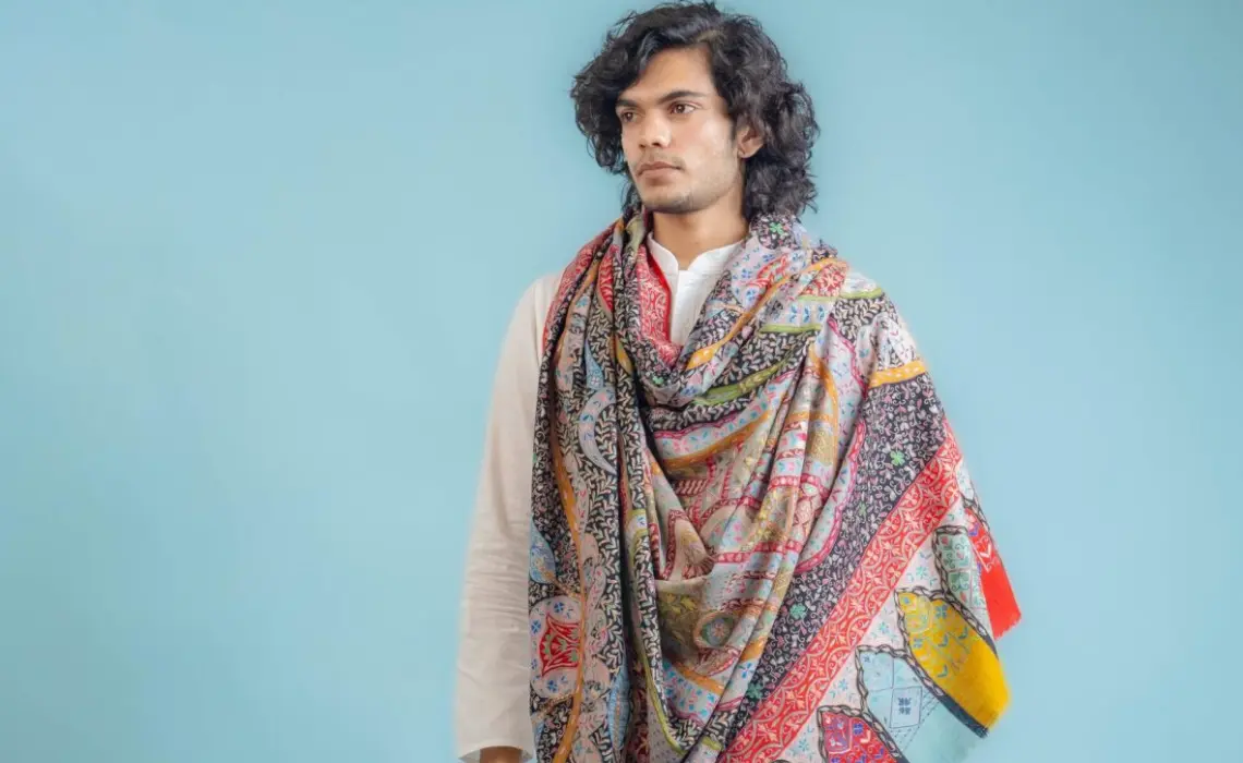 men wearing a designer shawl