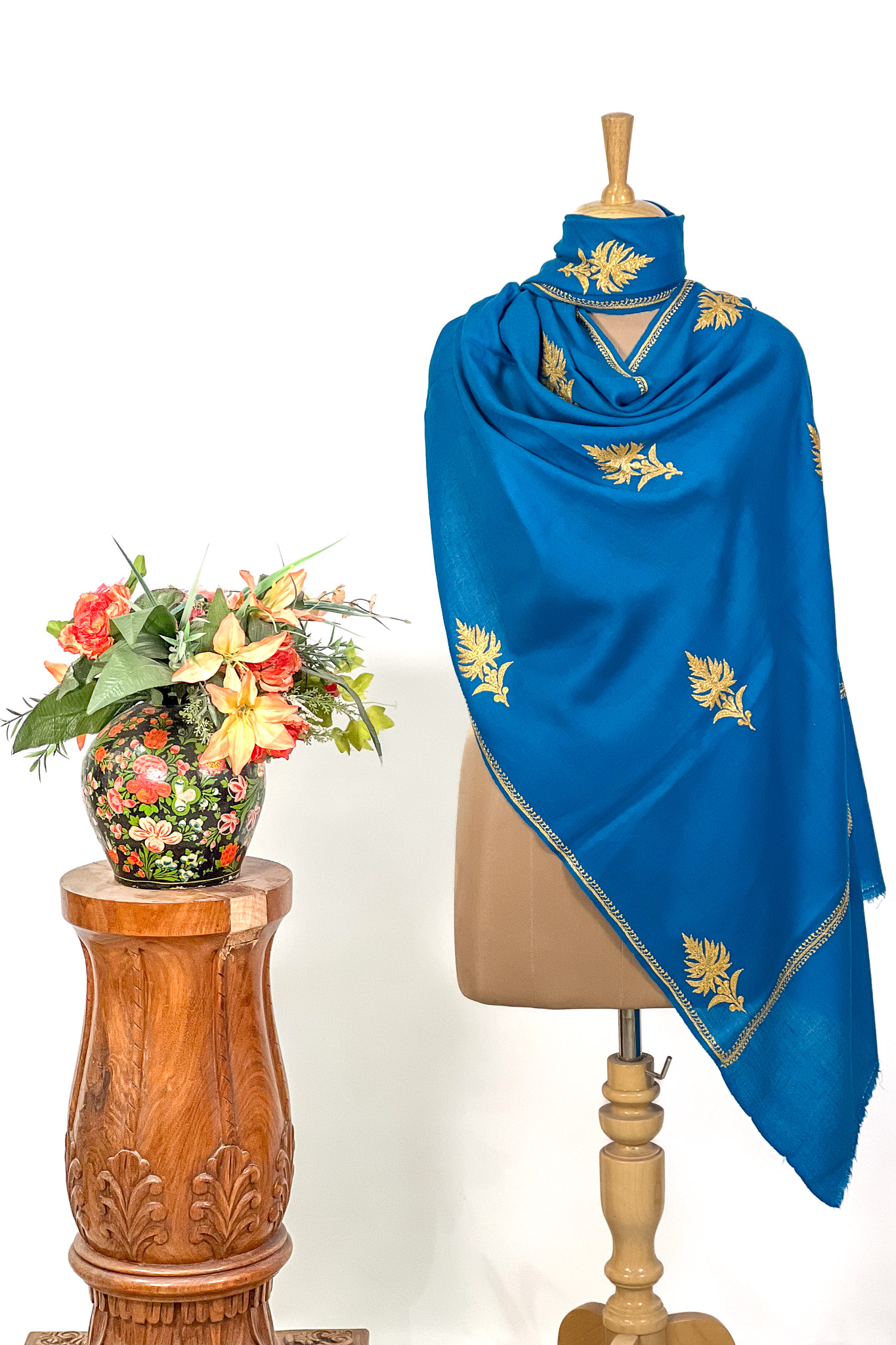 Ferozi Pure Pashmina Tilla Hand Embroidered Stole