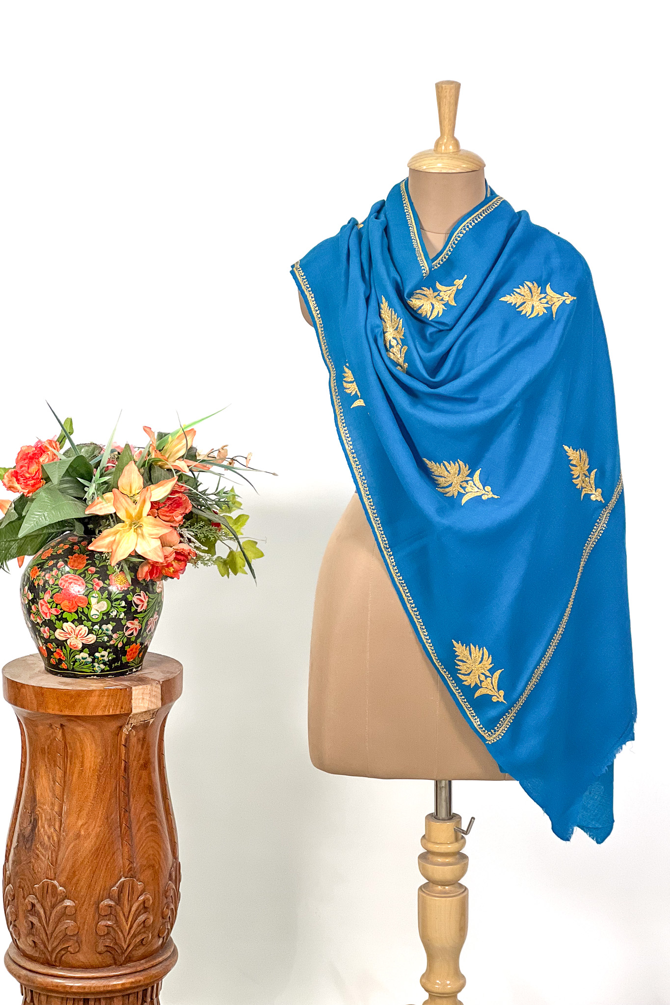 Ferozi Pure Pashmina Tilla Hand Embroidered Stole