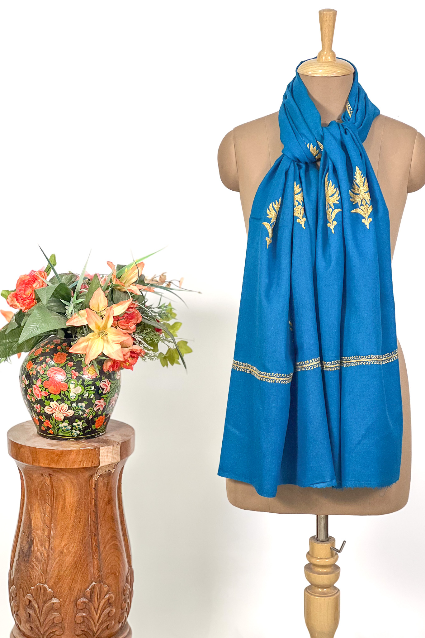 Ferozi Pure Pashmina Tilla Hand Embroidered Stole