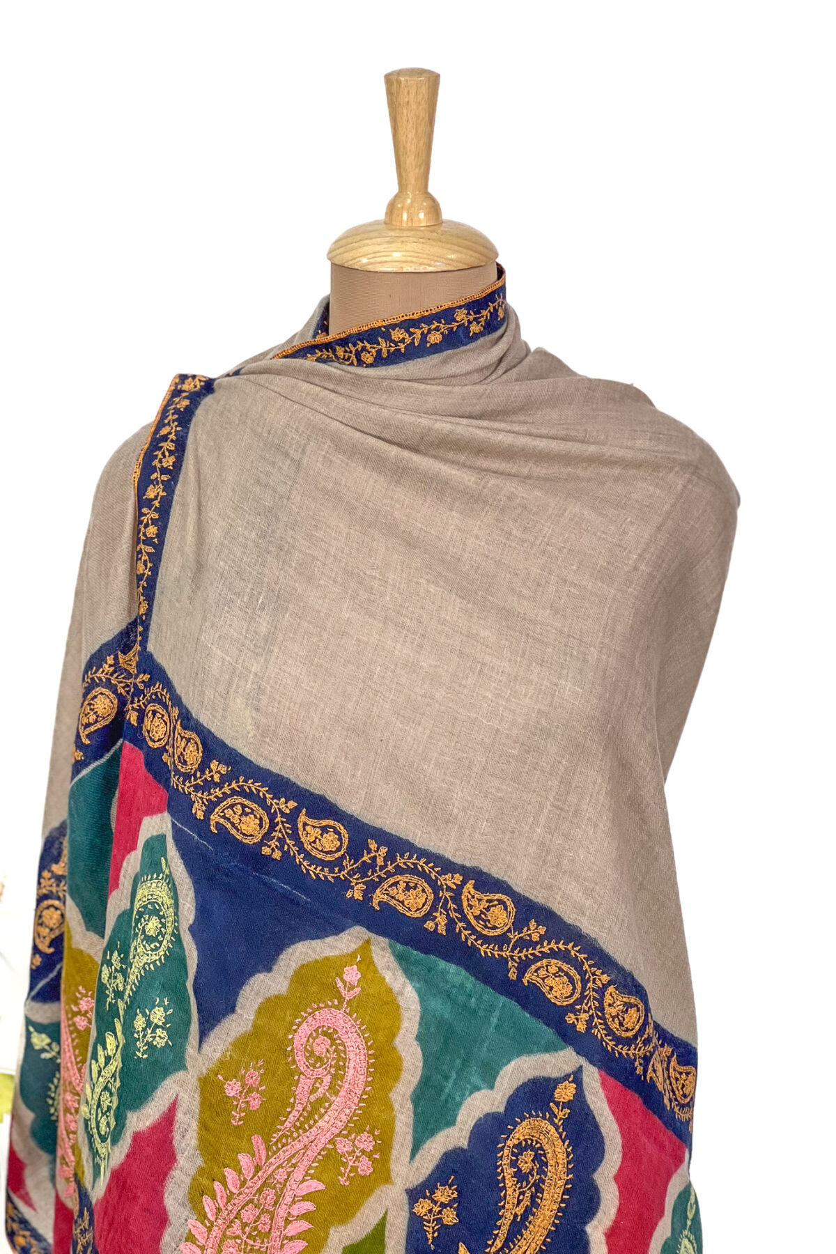 Pure Pashmina Multi-Colour Kalamkari Palla Hand Embroidery Shawl