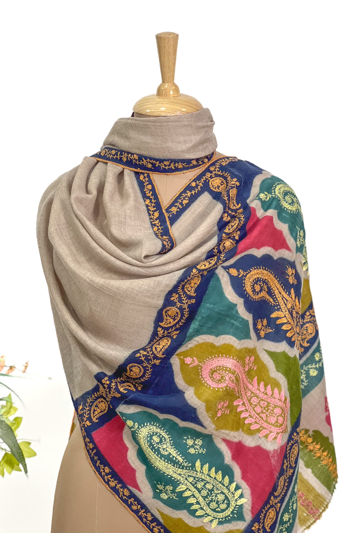 Pure Pashmina Multi-Colour Kalamkari Palla Hand Embroidery Shawl