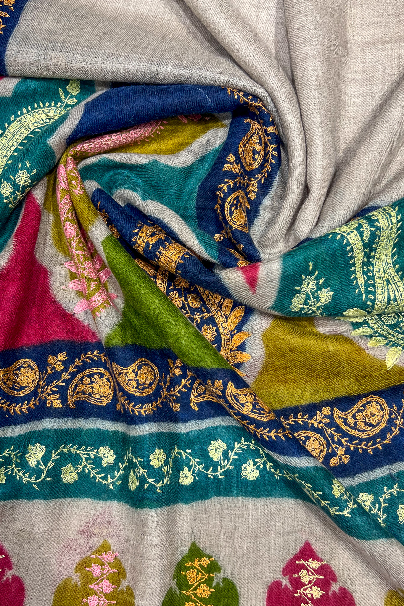 Pure Pashmina Multi-Colour Kalamkari Palla Hand Embroidery Shawl
