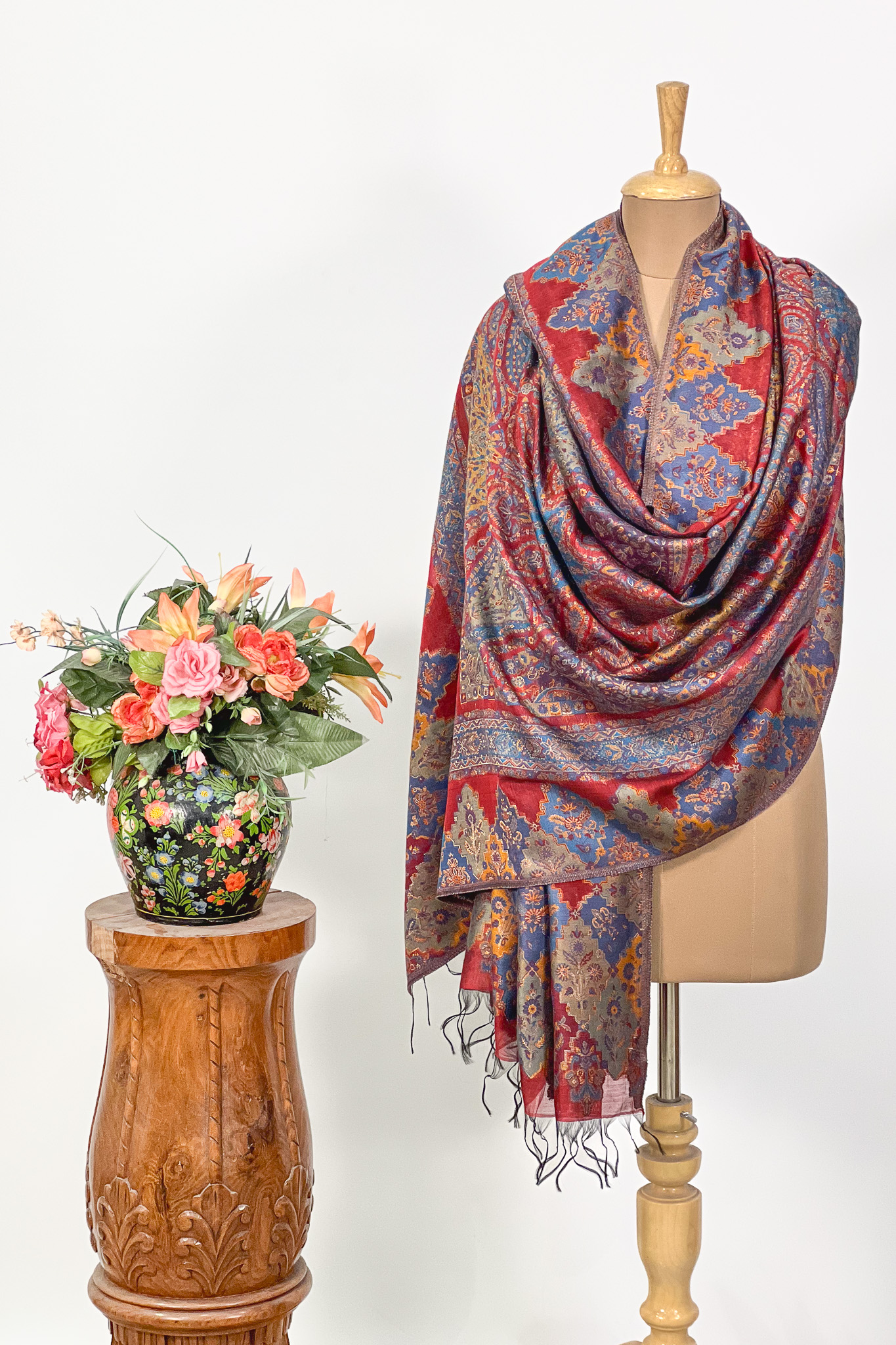 Women Red Modal Silk Kani Dupatta