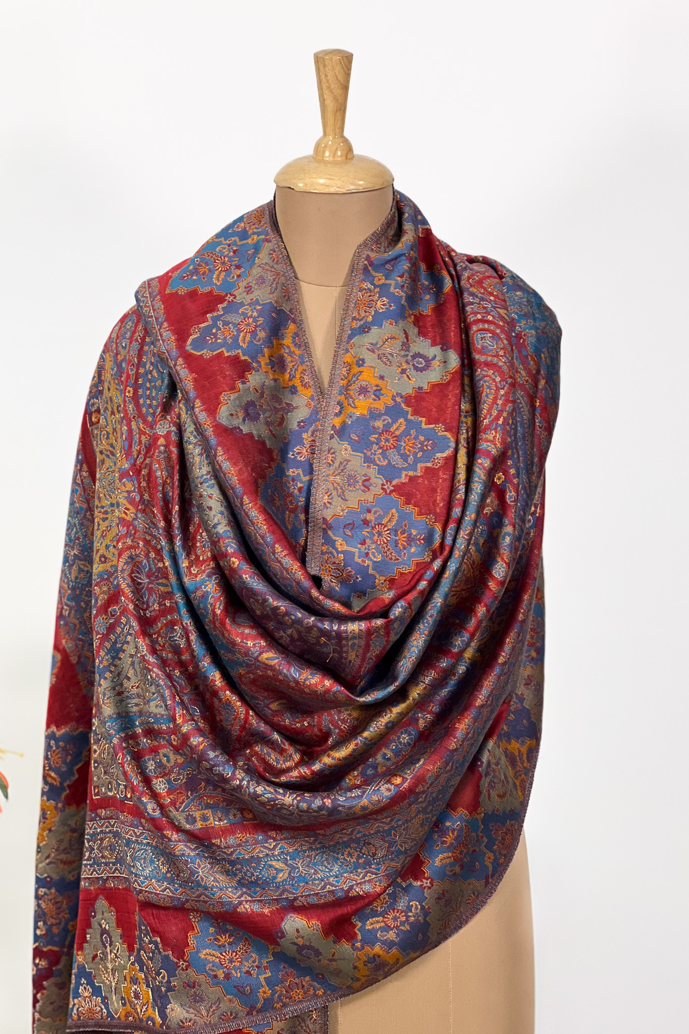 Women Red Modal Silk Kani Dupatta