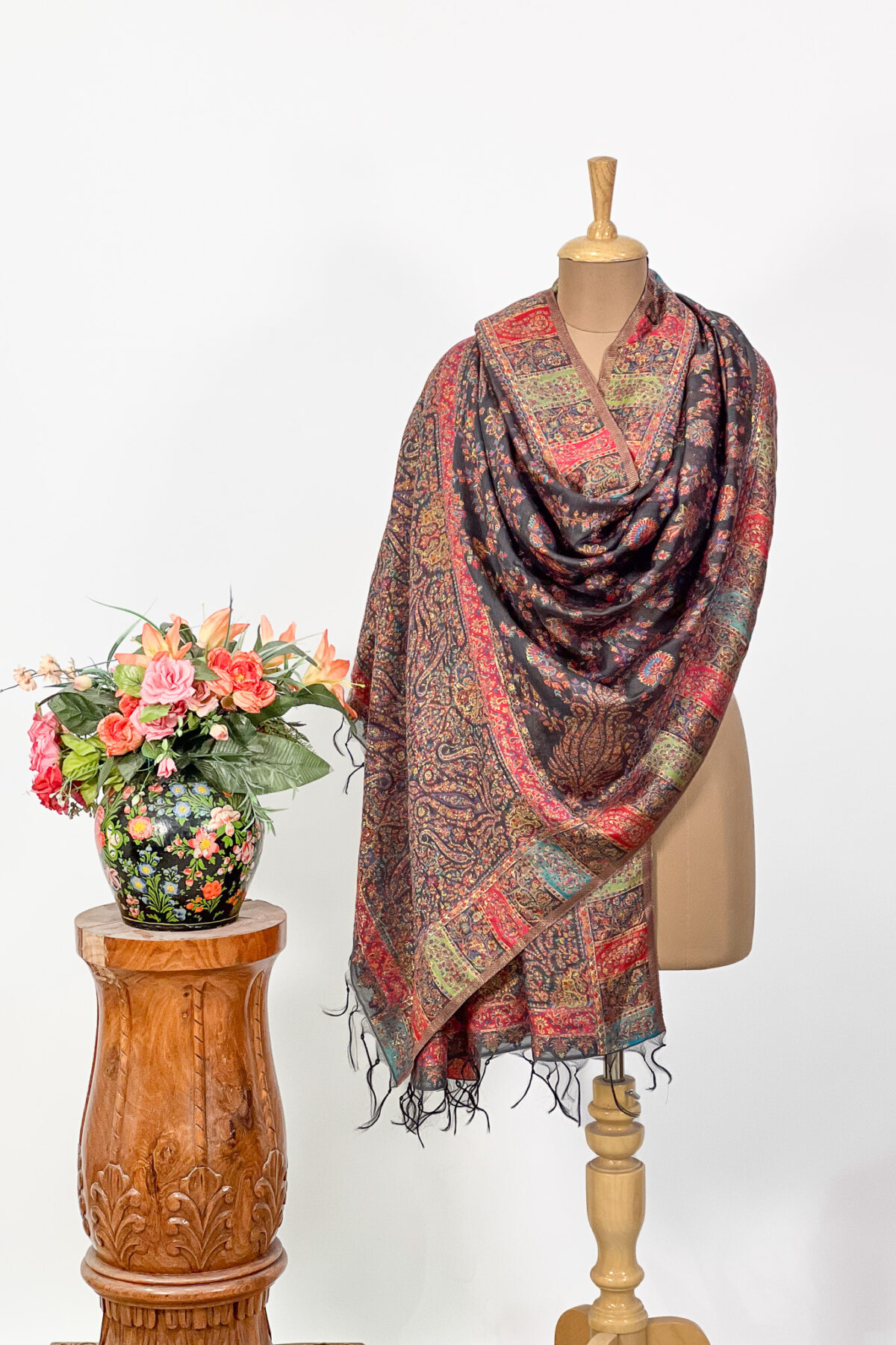 Black Modal Silk Women Kani Dupatta