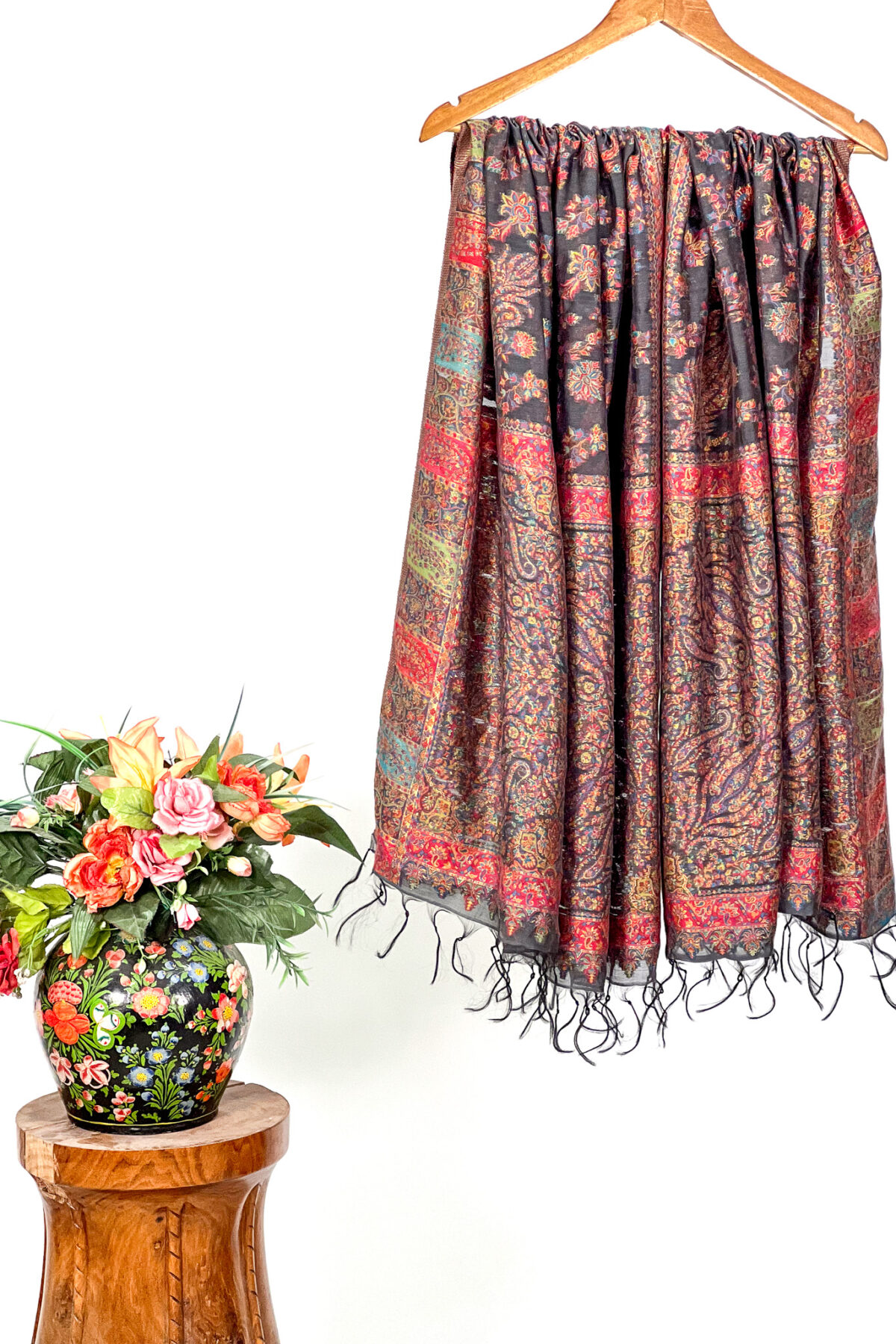 Black Modal Silk Women Kani Dupatta