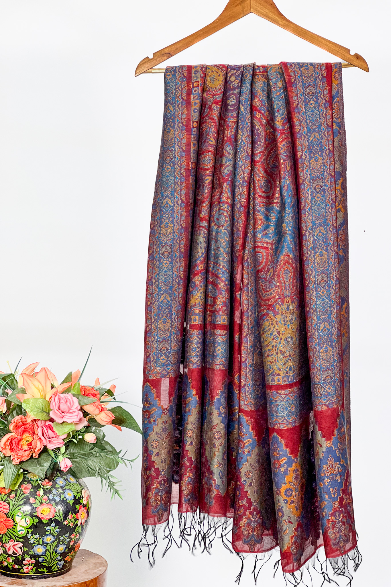 Women Red Modal Silk Kani Dupatta
