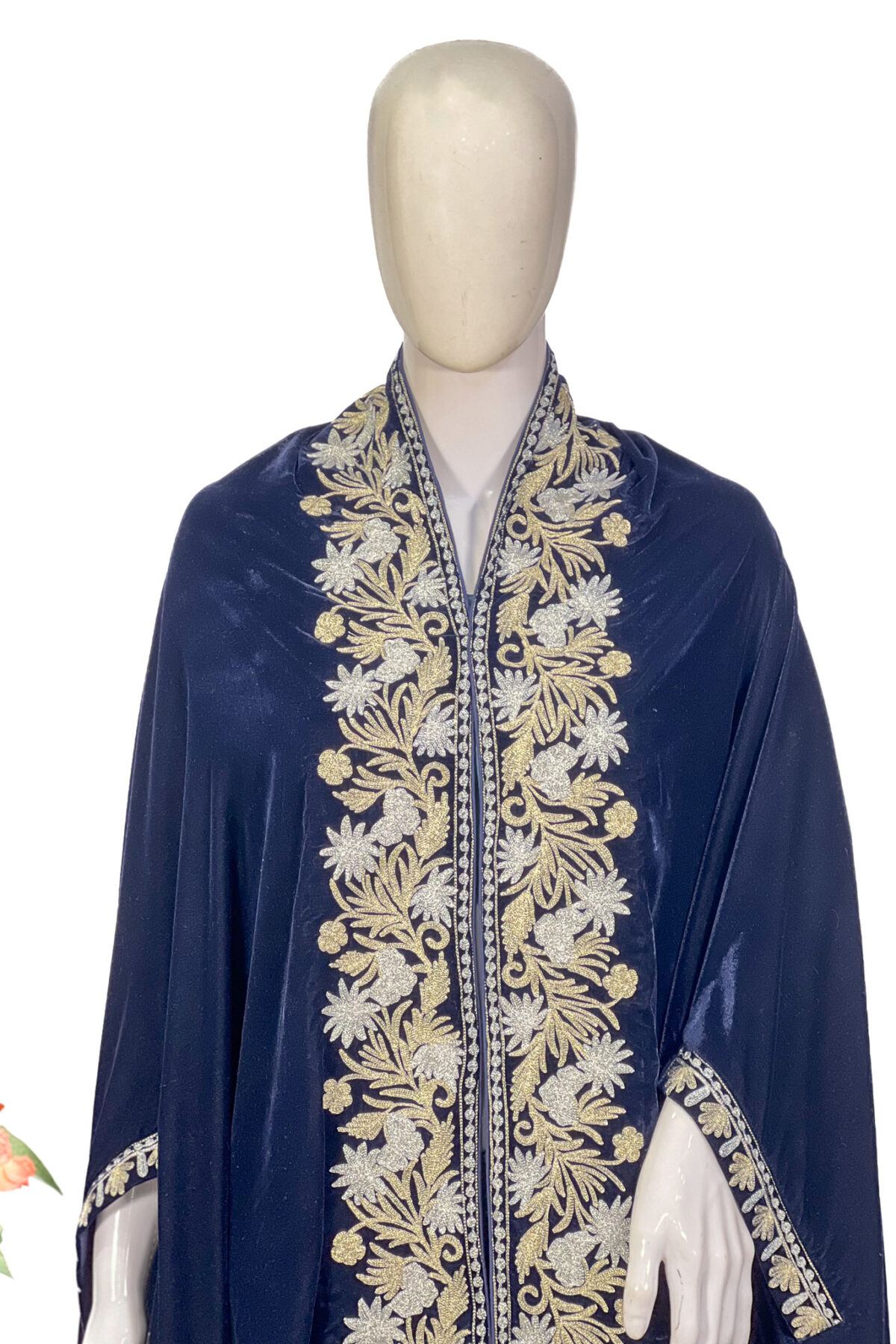 Navy Blue Velvet Women Cape Shawl with Kashmiri Tilla Embroidery