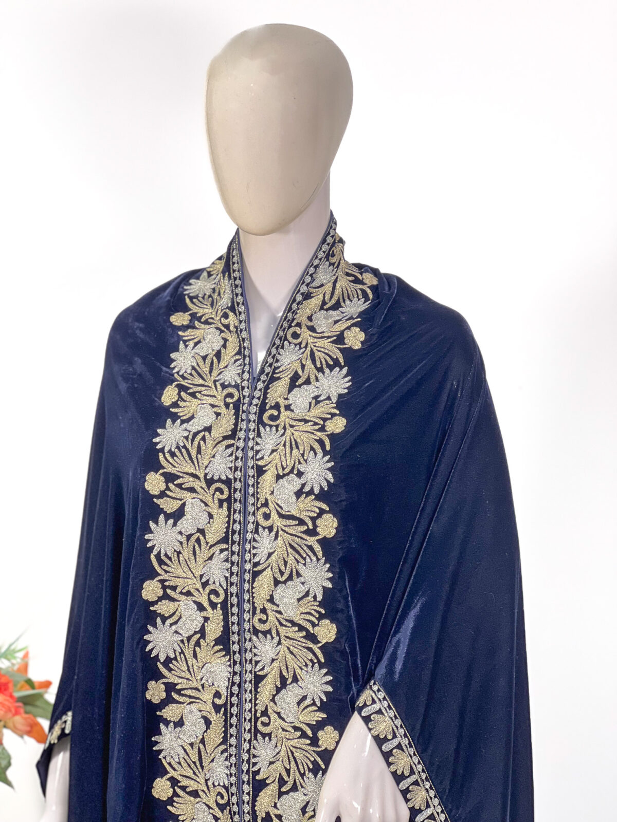 Navy Blue Velvet Women Cape Shawl with Kashmiri Tilla Embroidery