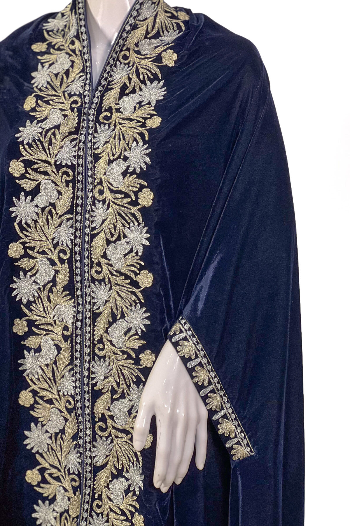 Navy Blue Velvet Women Cape Shawl with Kashmiri Tilla Embroidery